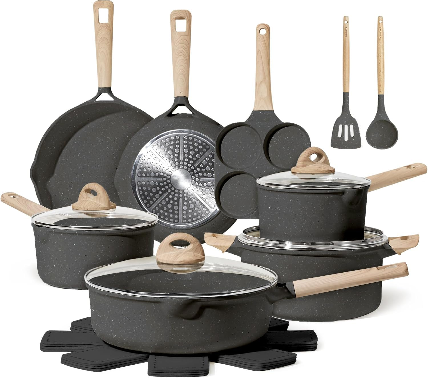 17Pcs Pots and Pans Set, Kitchen Cookware Set with Removable Handle, Non-Stick Aluminum Kitchen Cooking Sets, Silicone Tools and Pot Protectors, Versatile Cooking Essentials, PFAS and PFOA Free image number 4