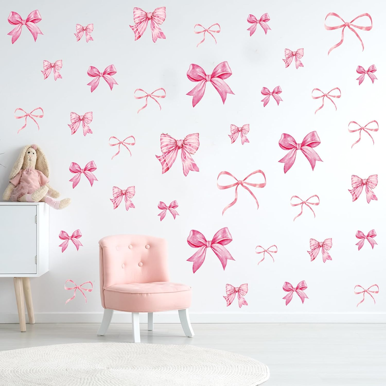 Whaline 12 Sheets Trendy Pink Bow Wall Stickers Light Pink Bow Knot Wall Decals Watercolor Room Mural Stickers for Valentine'S Day Girls Party Home Bedroom Nursery, 7.9 X 11.8 Inch image number 3