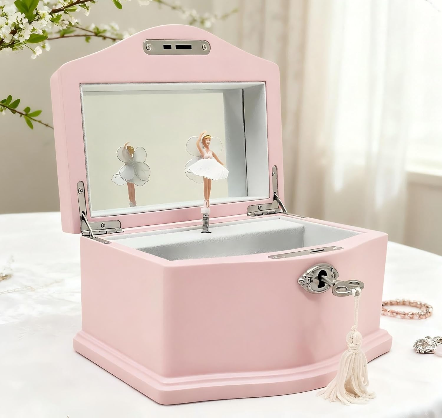 Lihou Papaq Musical Ballerina Jewelry Box for Girls and Women - Kids Music Box with Spinning Ballerina,Mirror and Lock,Gifts for Christmas,Birthday,Valentine'S Day-Medium (White)
