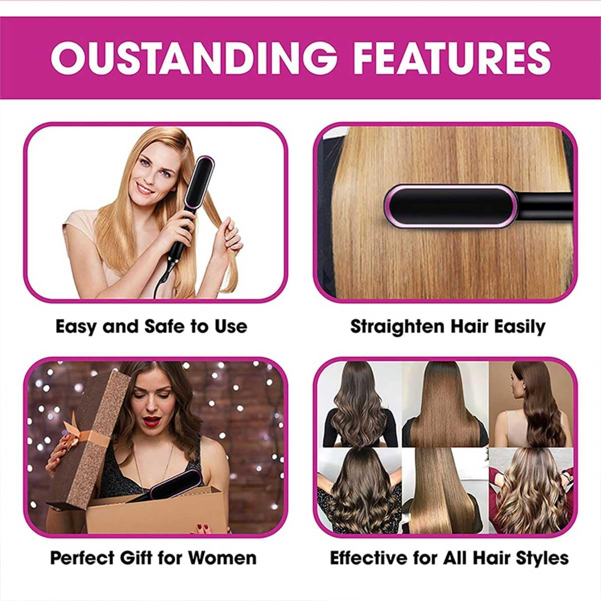 Portable Cordless Mini Hair Straightening Comb,Rechargeable Mini Hair Straightener, Negative Ions Do Not Hurt Hair,3-Speed Adjustment Temperature Usb,Light Weight Hot Comb Hair Straightener (Black) image number 3