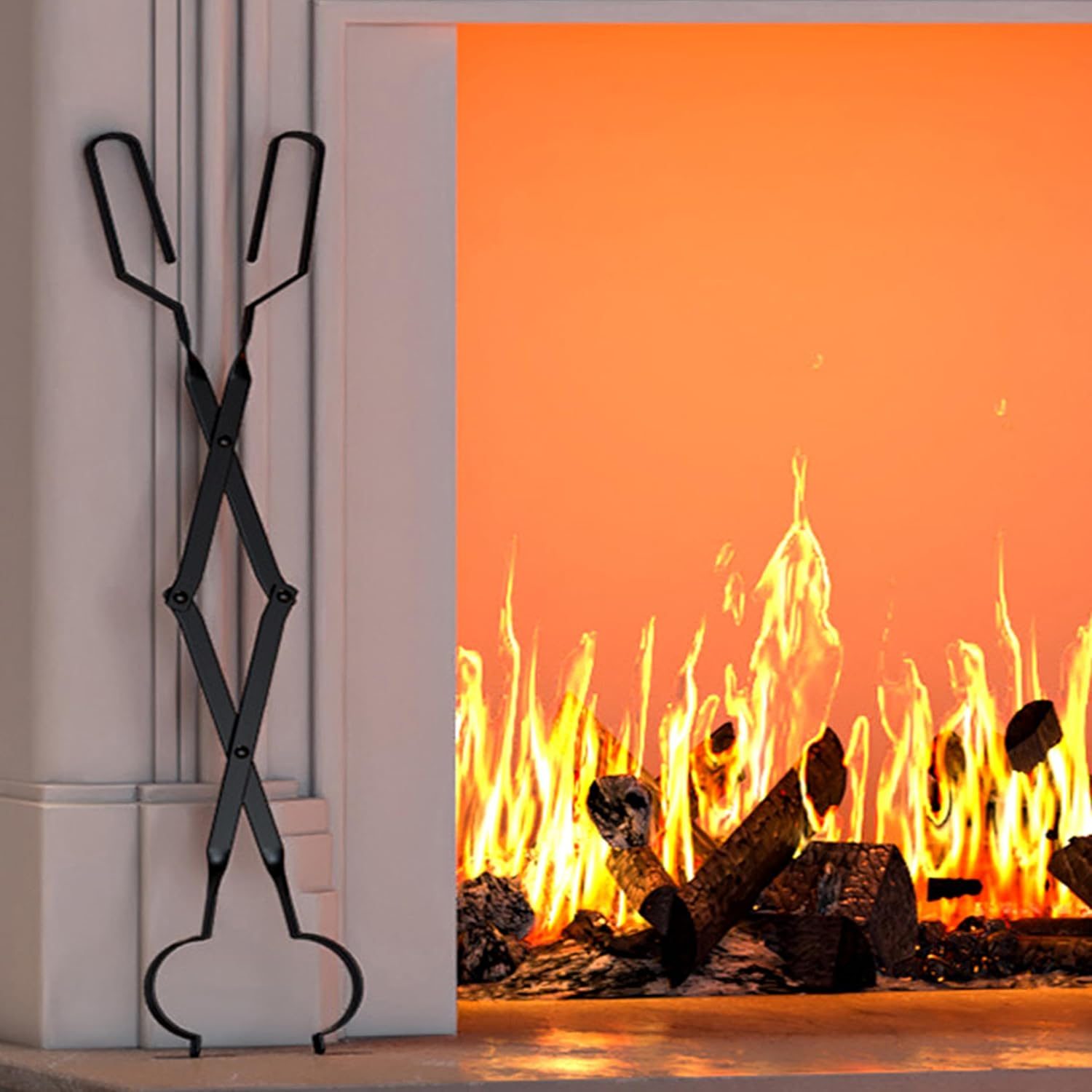 Kingson Arc Design Fireplace Tools, 26'' Firewood Tongs Log Grabber with Handcrafted Wrought Iron for Indoor Fireplace/Outdoor Fire Pit Campfire image number 6