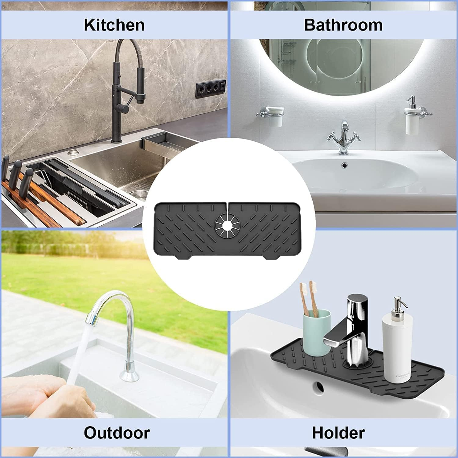 YBVABE Sink Splash Guard, Kitchen Silicone Faucet Mat Sink Water Splash Guard, Faucet Splash Catcher, Deflector under the Faucet, Sink Mat for Kitchen and Bathroom Keep Sinks Dry image number 6