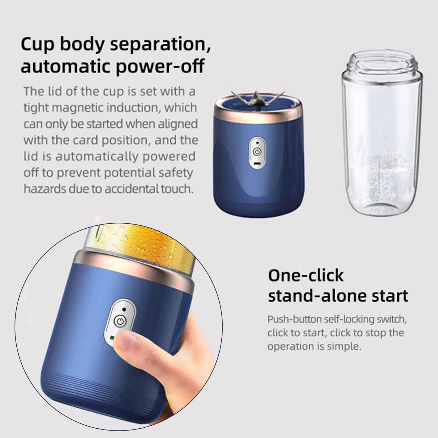 POATOW Portable Blender, USB Rechargeable Smoothie Blender, Personal Blender for Shakes and Smoothies with 6 Sharp Blades, Travel Lid, Waterproof Blender for Kitchen, Office (Blue) image number 5