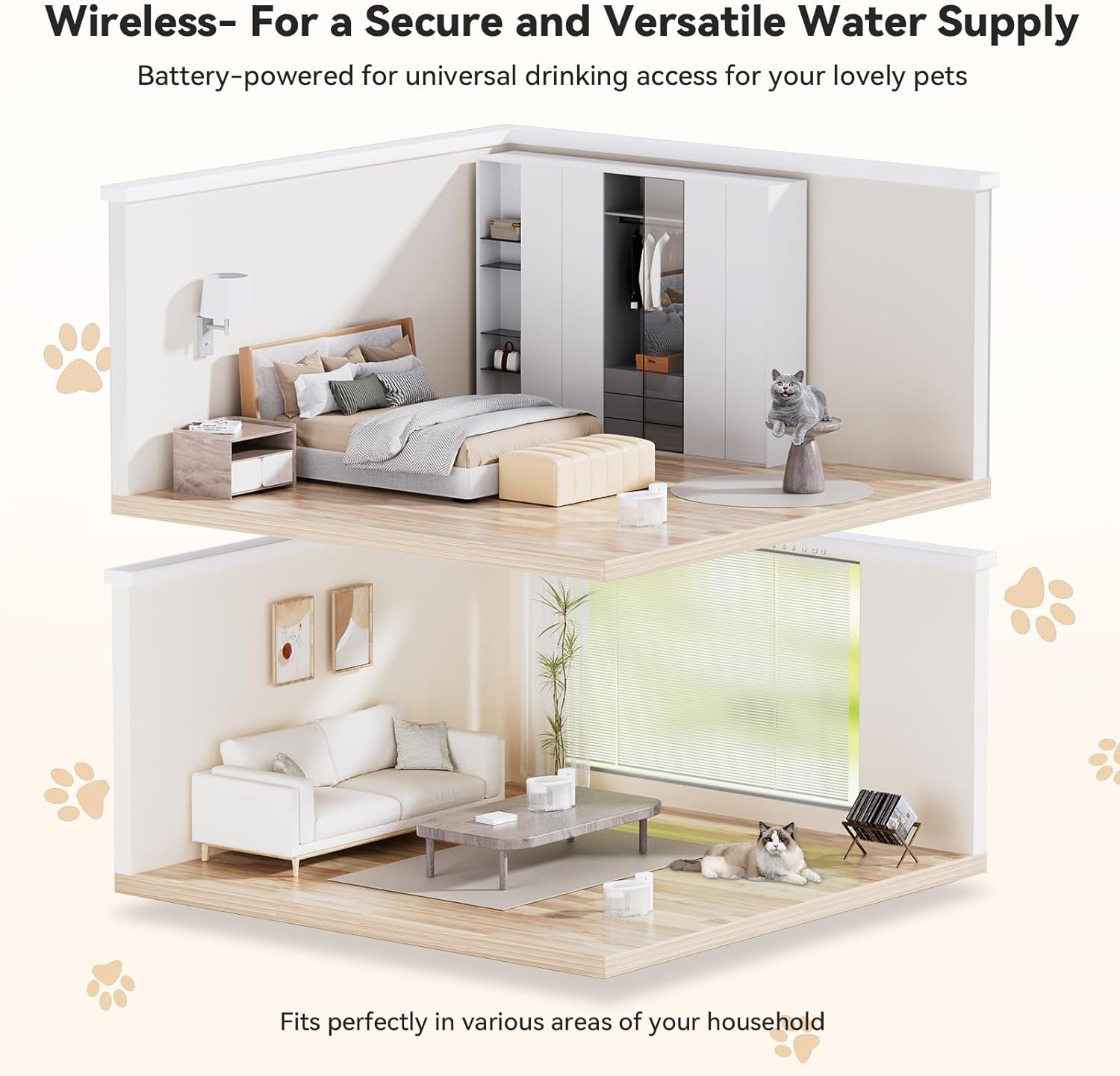 Astropet 2.5L Cat Drinking Fountain, Battery Operated Wireless Drinking Fountain with 5000Mah Lithium-Ion Batteries for Cats and Dogs, Battery Level and Filter Change Reminder image number 4