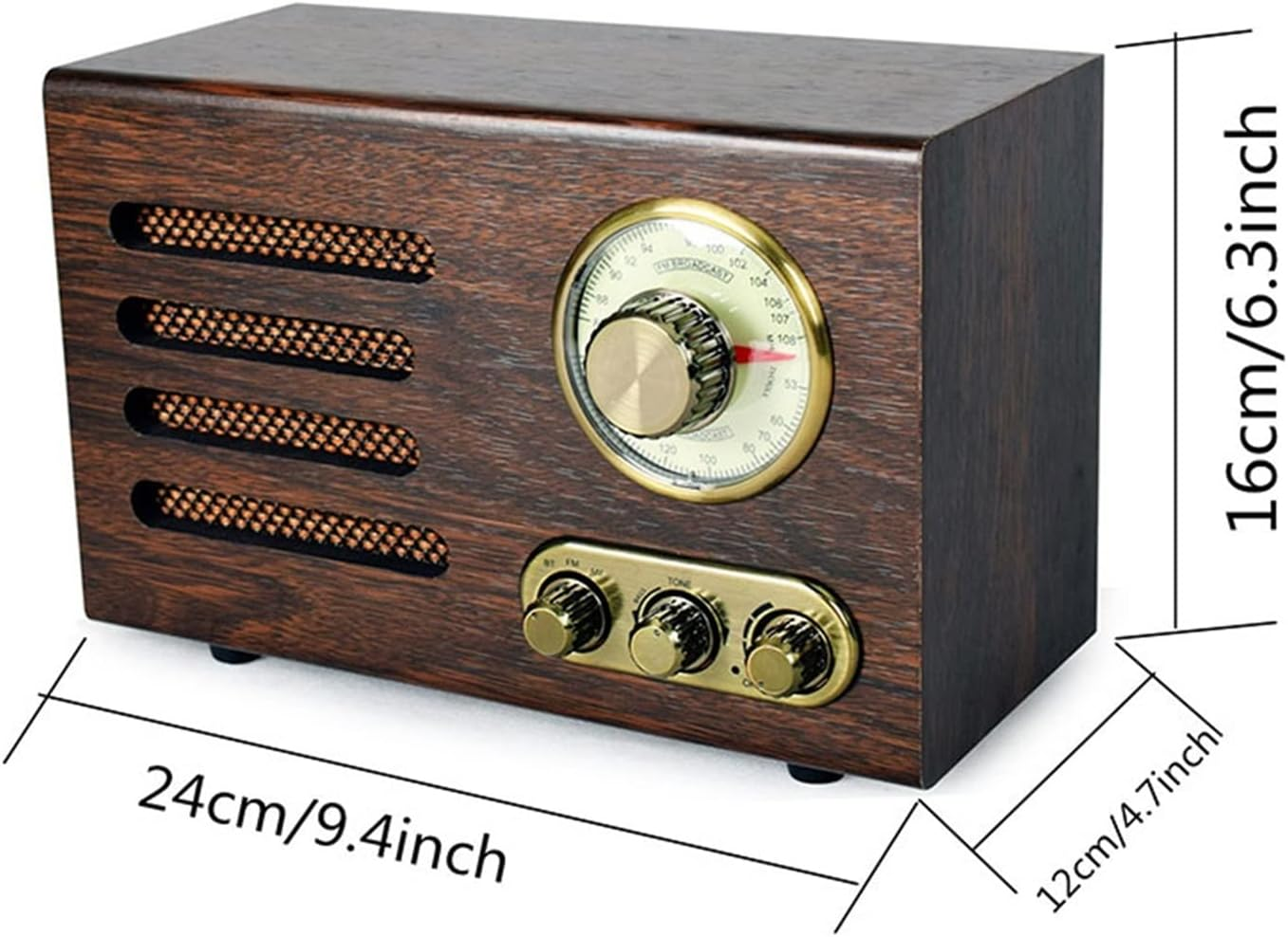 JUSTYAOFENG Vintage Radio Bluetooth Tabletop AM/FM Hi-Fi Retro Classic Home Built-In Speaker Treble&Bass Control Hand-Crafted Wood Radio (Color : 220V-240V)