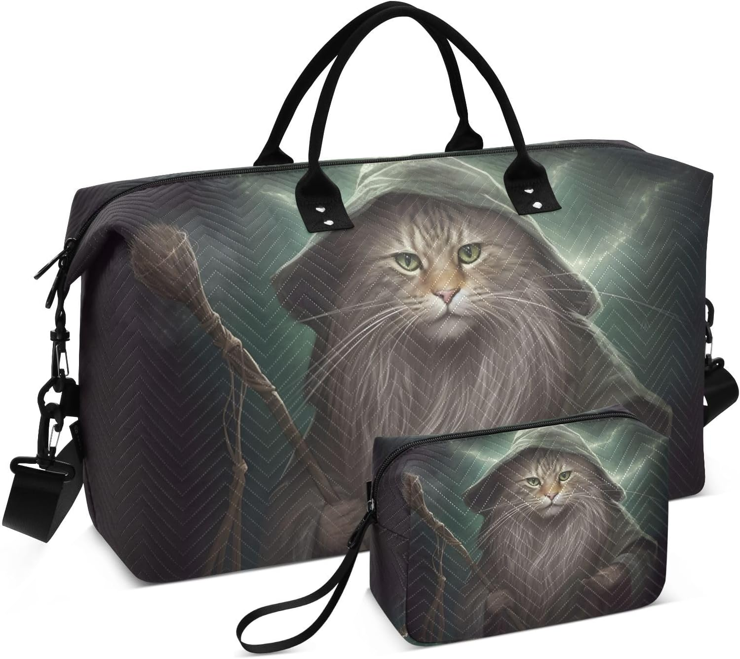 XYMZR Large Travel Duffel Bag, Cat Green Light Sport Tote Gym Bag, Shoulder Weekender Overnight Bag for Women Men, Carry on Luggage with Toiletry Bag, Multi-Colored image number 2