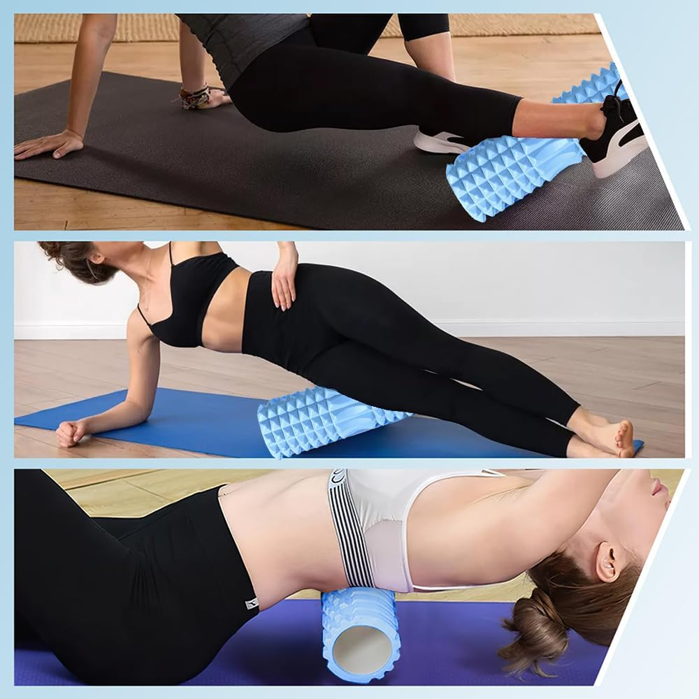 TOMVAES Foam Roller,Massage Roller EVA Muscle Roller for Deep Tissue Tension Relief,Massage Trigger Point Fitness Roller for Back,Legs,Yoga,Pilates,Gym,33X14Cm (Blue) - Blue image number 5