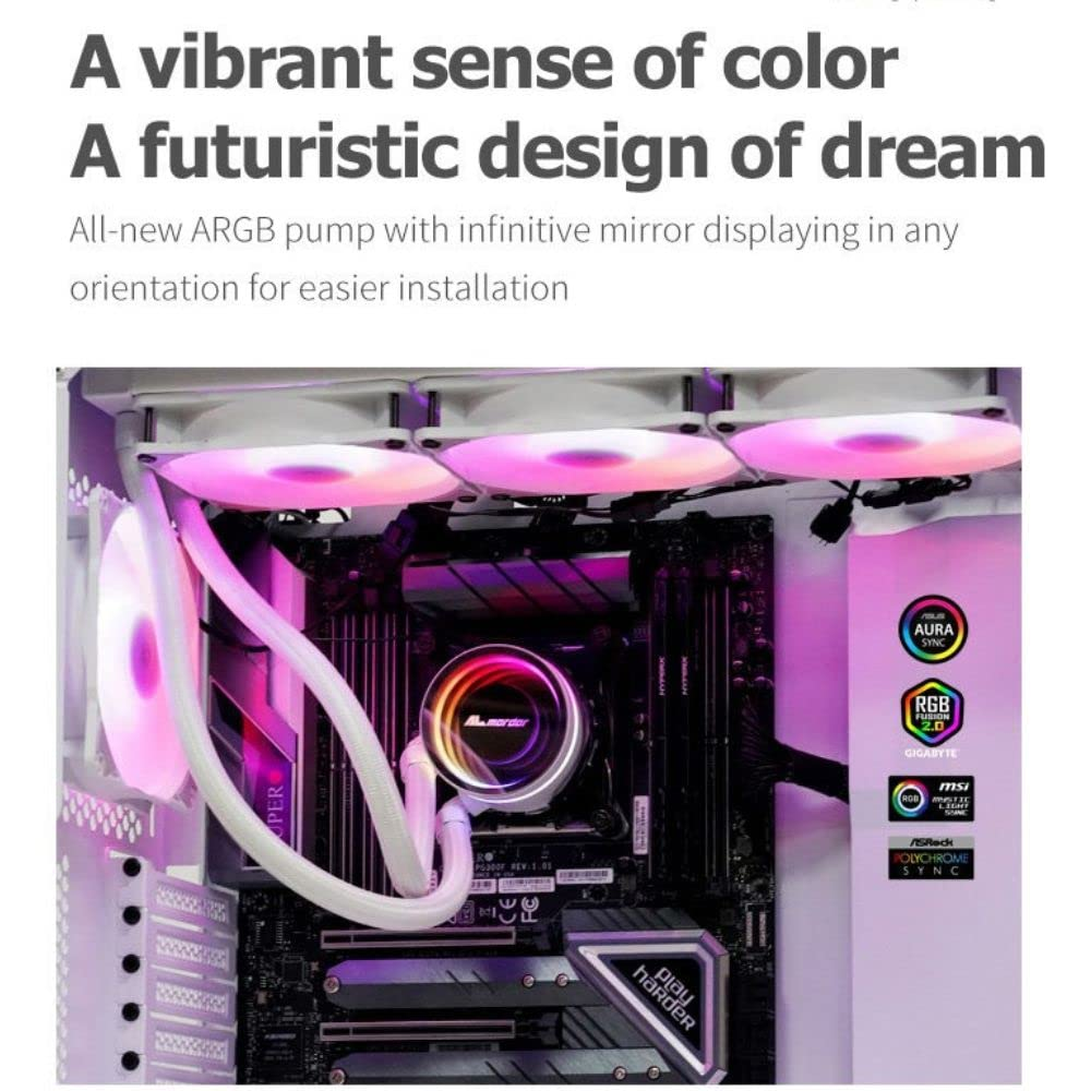 Almordor Spectre Pro 360Mm Liquid CPU Cooler with 3 RGB Fans, ARGB 5V 3Pin Sync, Liquid Cooling System for Gaming PC, Desktop, Computer Build, White image number 3