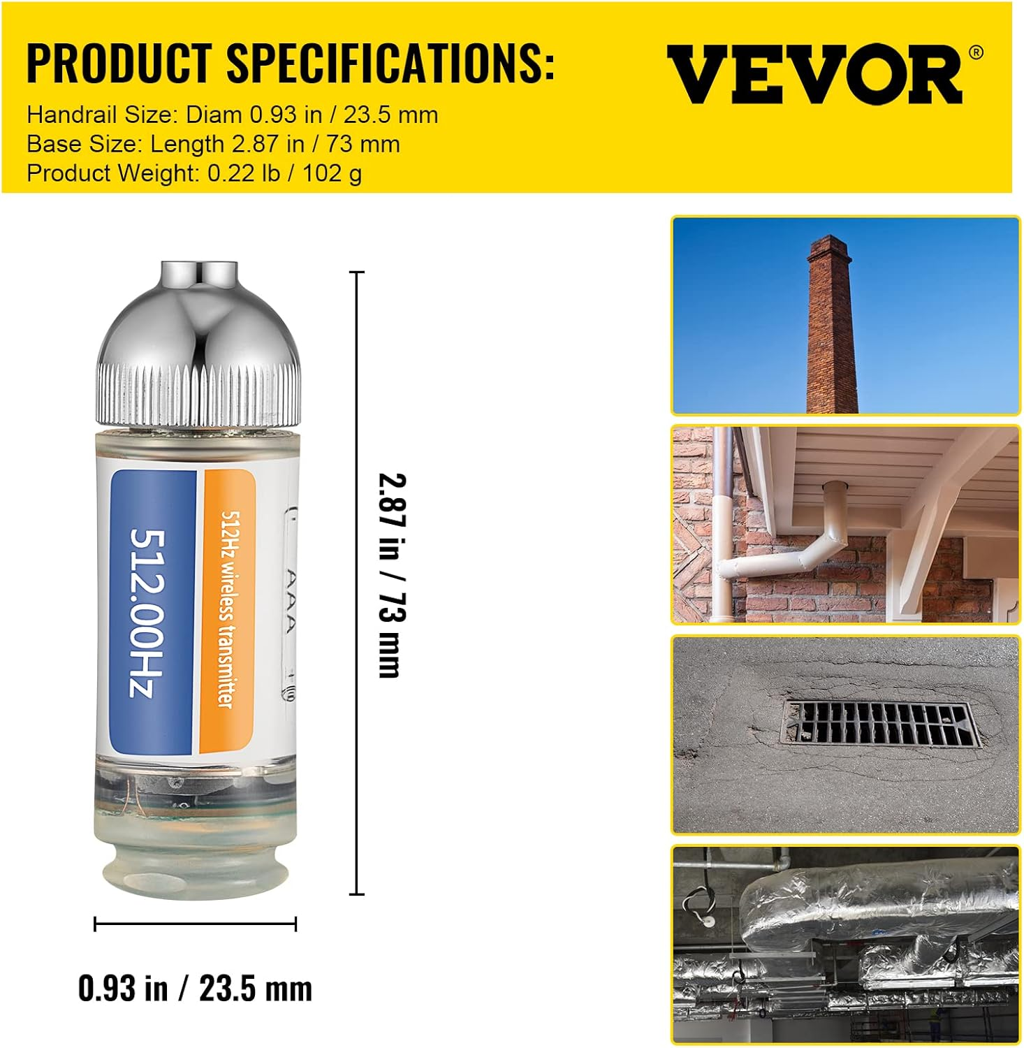 VEVOR Sonde Locator, 512 Hertz Frequency, Rigid Drain Locator with 8/5" and 1/4-20" Connectors for Locating & Detecting Small Sewer & Pipelines, up to 25' Depth Water Line, Flashing for Transmitting image number 6