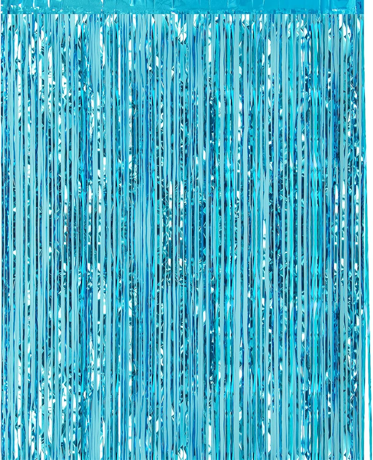 CHRORINE 1Pcs 6.5Ft Light Blue Metallic Tinsel Foil Fringe Curtain Door Curtains Hanging Streamers for Frozen Mermaid Birthday Baby Shower Mama Mia Bachelorette Blue Party Decorations image number 1