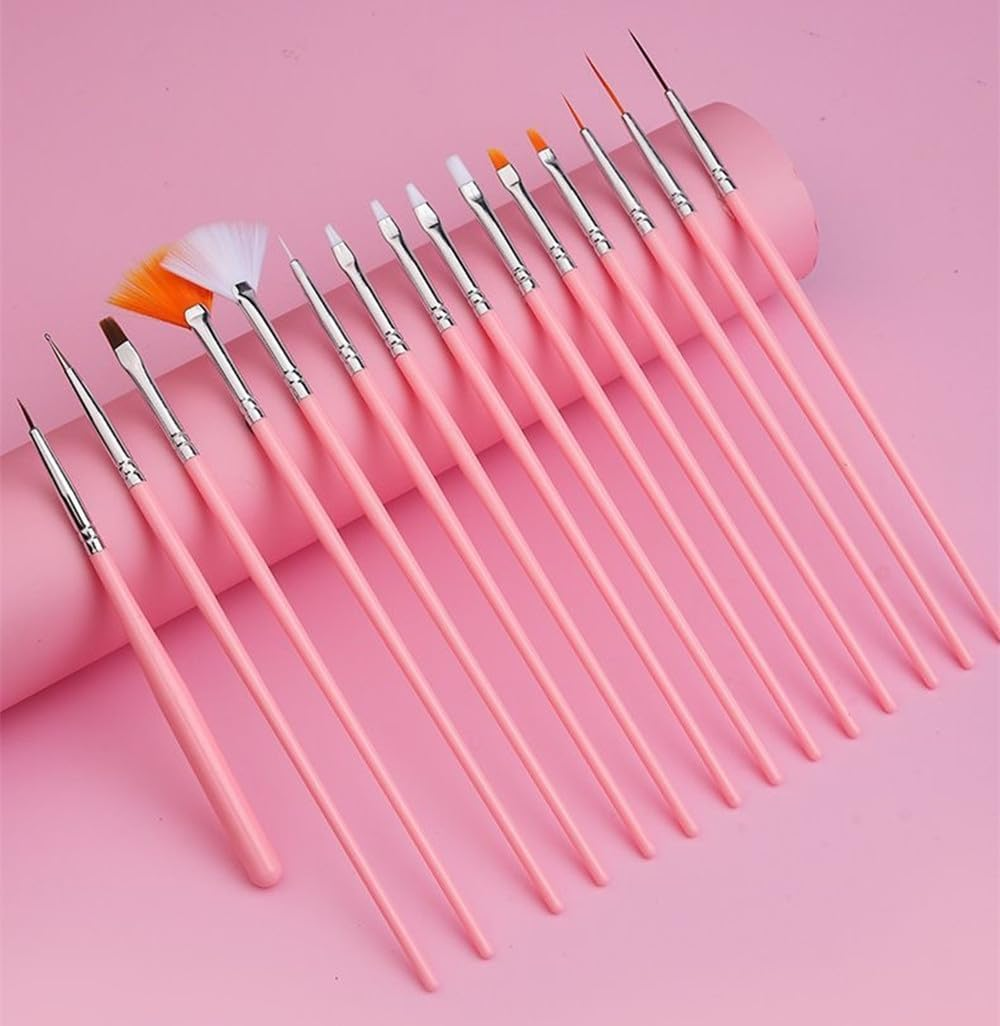 FULINJOY 20 Pcs Nail Art Design Tools, 15 Pcs Nail Art Painting Brushes with 5 Pcs Double-End Nail Dotting Tools image number 4