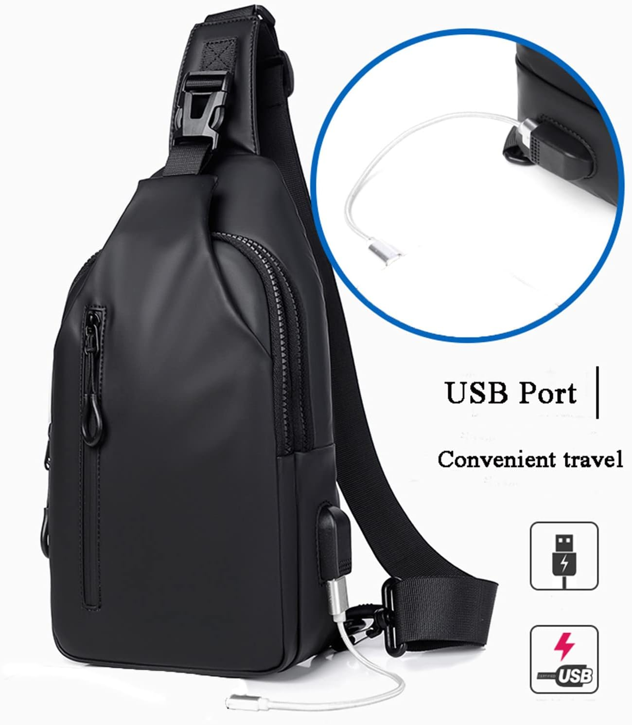 YYFRIEND Waterproof Sling Bag Travel Hiking Chest Bag Daypack, Crossbody Backpack with USB Charging Port - Grey image number 3