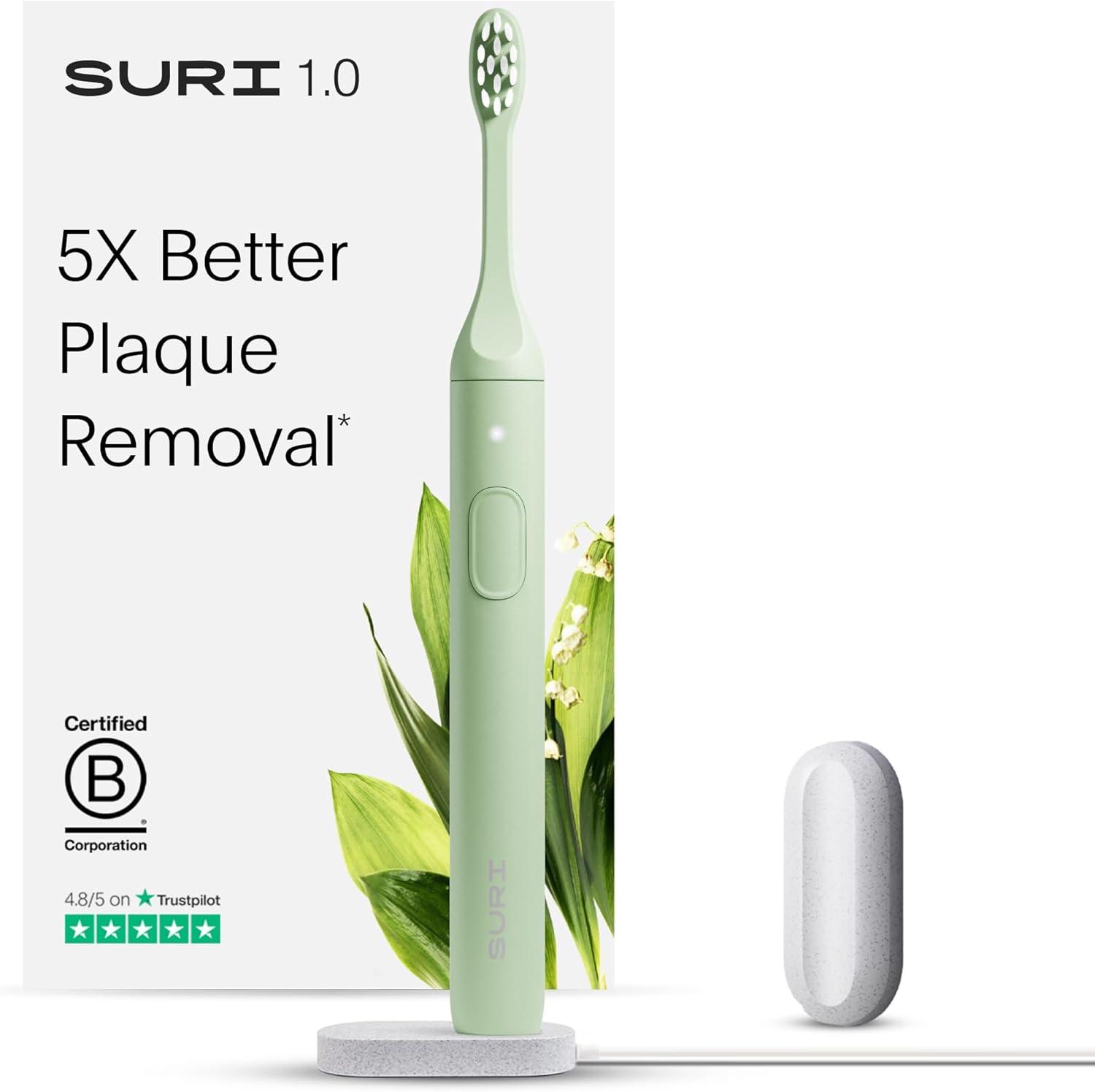 SURI 1.0 Sonic Electric Toothbrush with UV Cleaning Travel Case | 1 Month+ Battery | Designed in California | Electric Toothbrush for Adults | Travel Toothbrushes | Tooth Brush | White