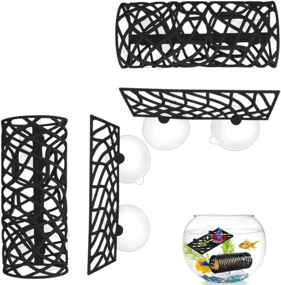 Multipurpose Fish Tank Accessories,Hollow Aquarium Betta Shelter,Betta Sleeping Tube,Space Saving Betta Hammock for Fish,Shrimp Etc.(2 Sets)