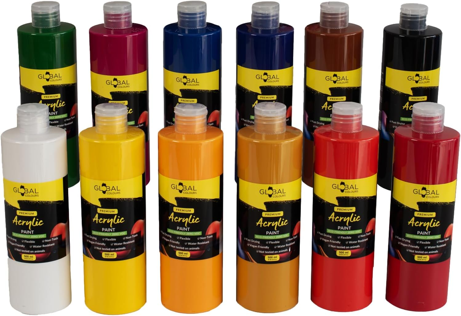 GLOBAL COLOURS Acrylic Paint Set &ndash; 12 X 500Ml Bottles &ndash; Made in Australia | Non-Toxic, Artist Quality Paint for Canvas, Paper, Wood, Ceramics | Ideal for Classrooms, Studios, Mural Projects image number 5