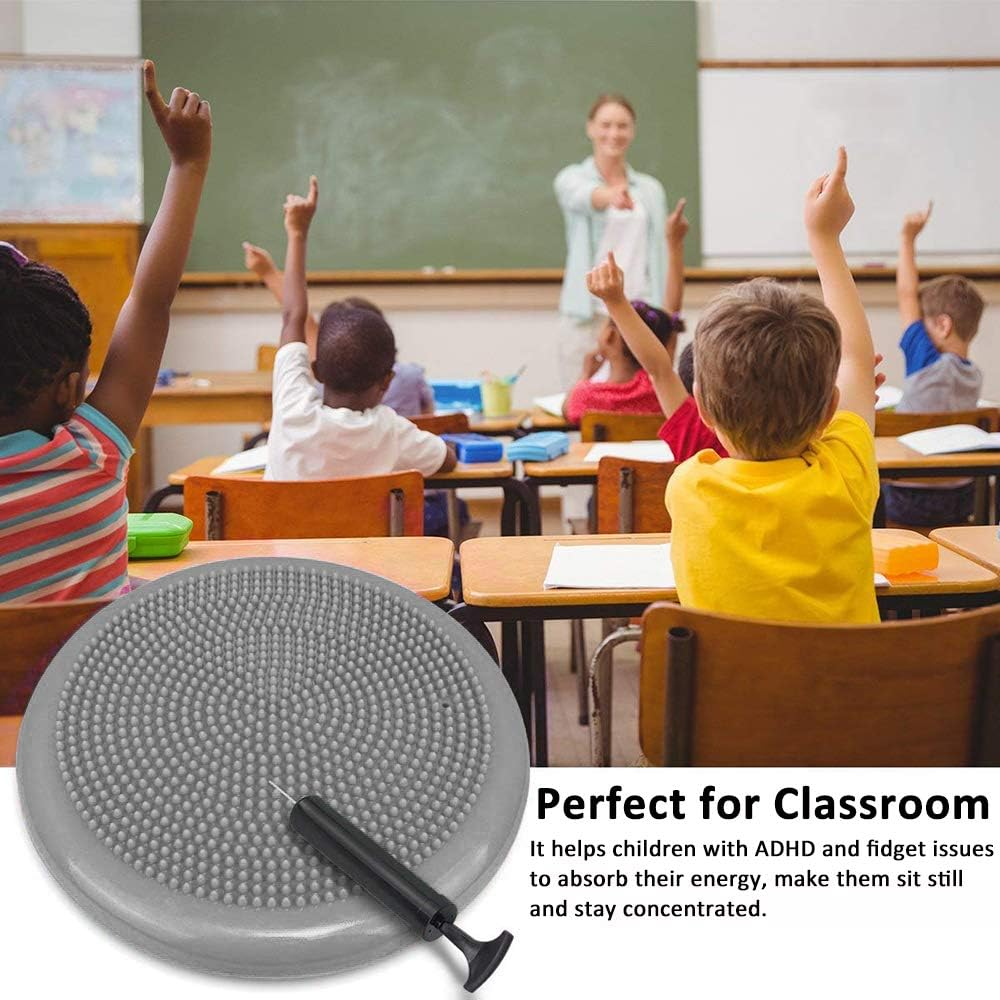 Inflated Stability Wobble Cushion, Balance Air Cushion Disc for Core Fitness Exercise, Wiggle Seat for Sensory Kids, Suitable for Office, Home, School, Pump Included image number 1
