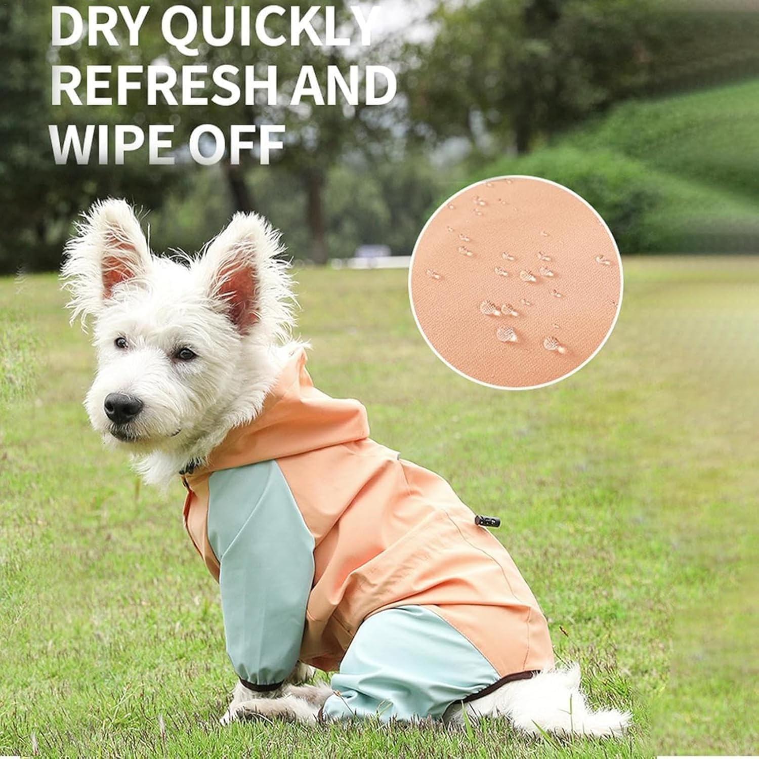 Dog Raincoat with Hood | Waterproof Reflective Pet Raincoat - Portable Dog Clothes for Small Dogs, Fashionable Pet Clothes with Legs for Small Dogs (Orange, XL) image number 3