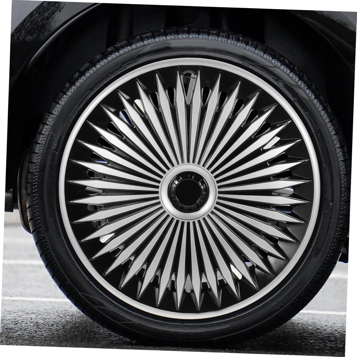 Decorative Car Wheel Hub Cover Automotive Rim Protector Easy to Install Silver-Black Hubcap for Vehicle Exterior Enhancement image number 6