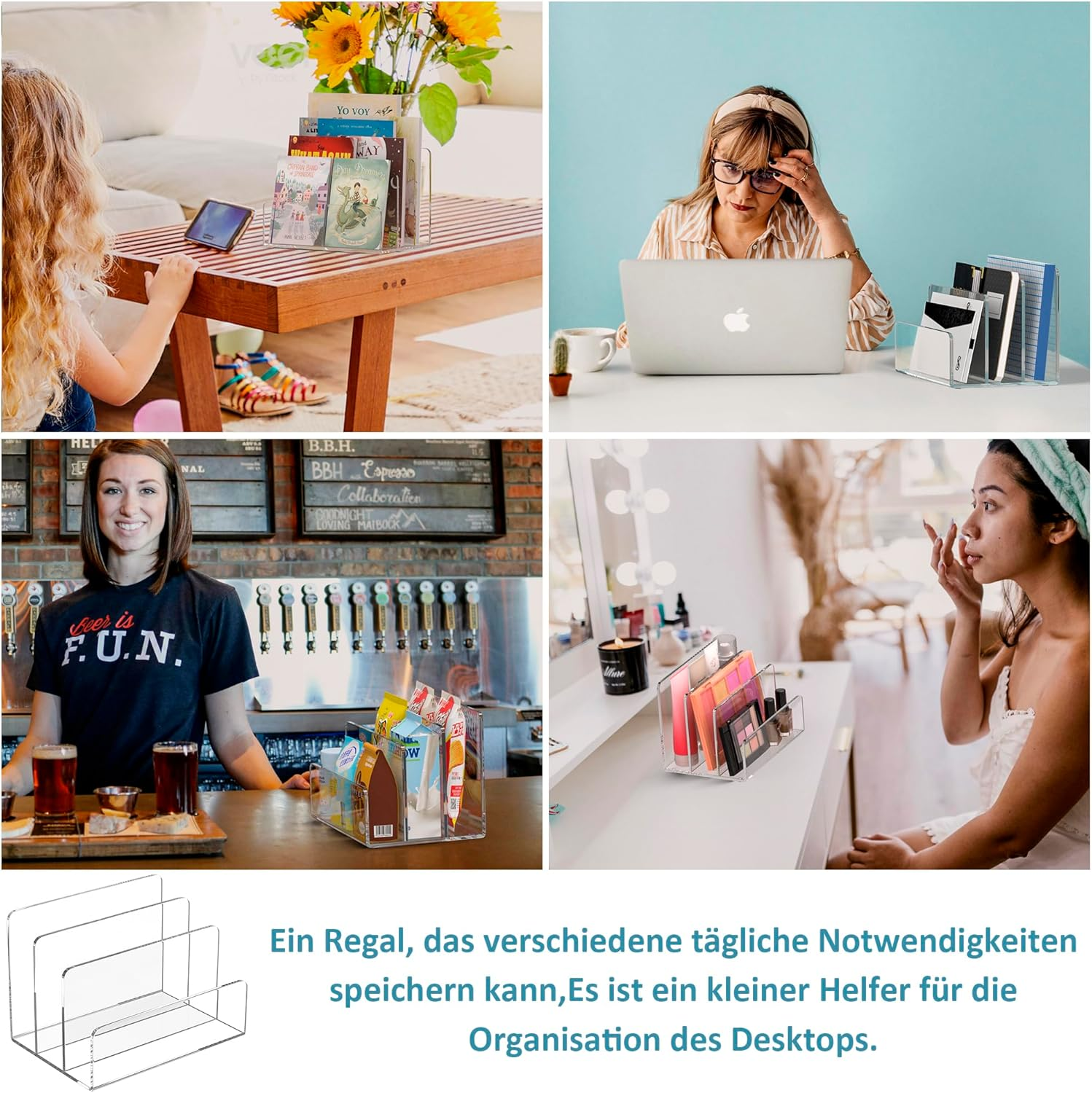 Sezanrpt Acrylic File Holder 3 Compartments Clear Desk Organiser Office Magazine File Folder Organiser Desktop for Calculating Books image number 6