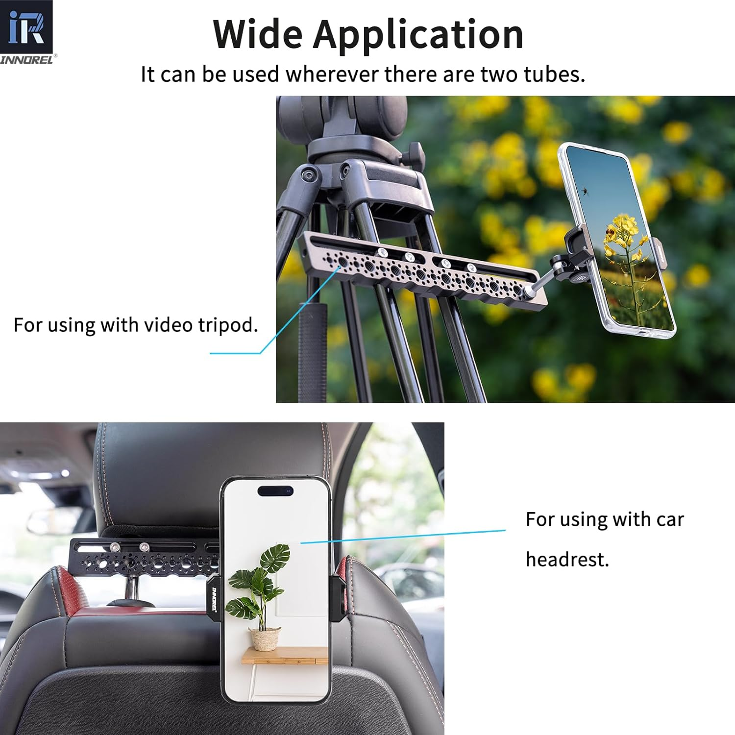 INNOREL TB2403 Car Headrest Cheese Mounting Plate Camera Monitor Bracket Clamp 1/4" Screw Shooting Extension Bracket for Installing Camera Cage, Car Headrest ARRI Camera Accessories inside Vehicle image number 4