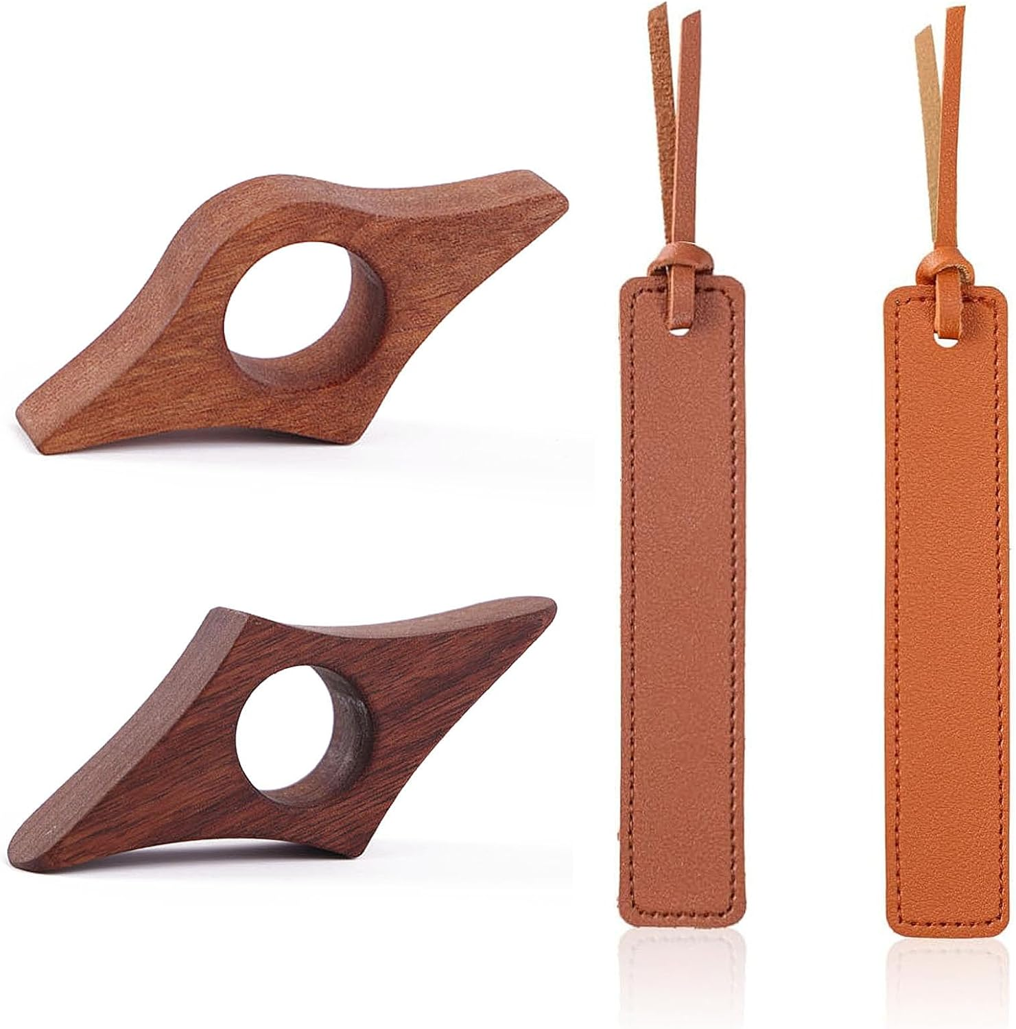 2 Pcs Thumb Book Page Holder & 2 Leather Bookmarks - Comfortable Reading Accessories for Book Lovers, Reading in Bed - Bookworm & Literary Gifts image number 4