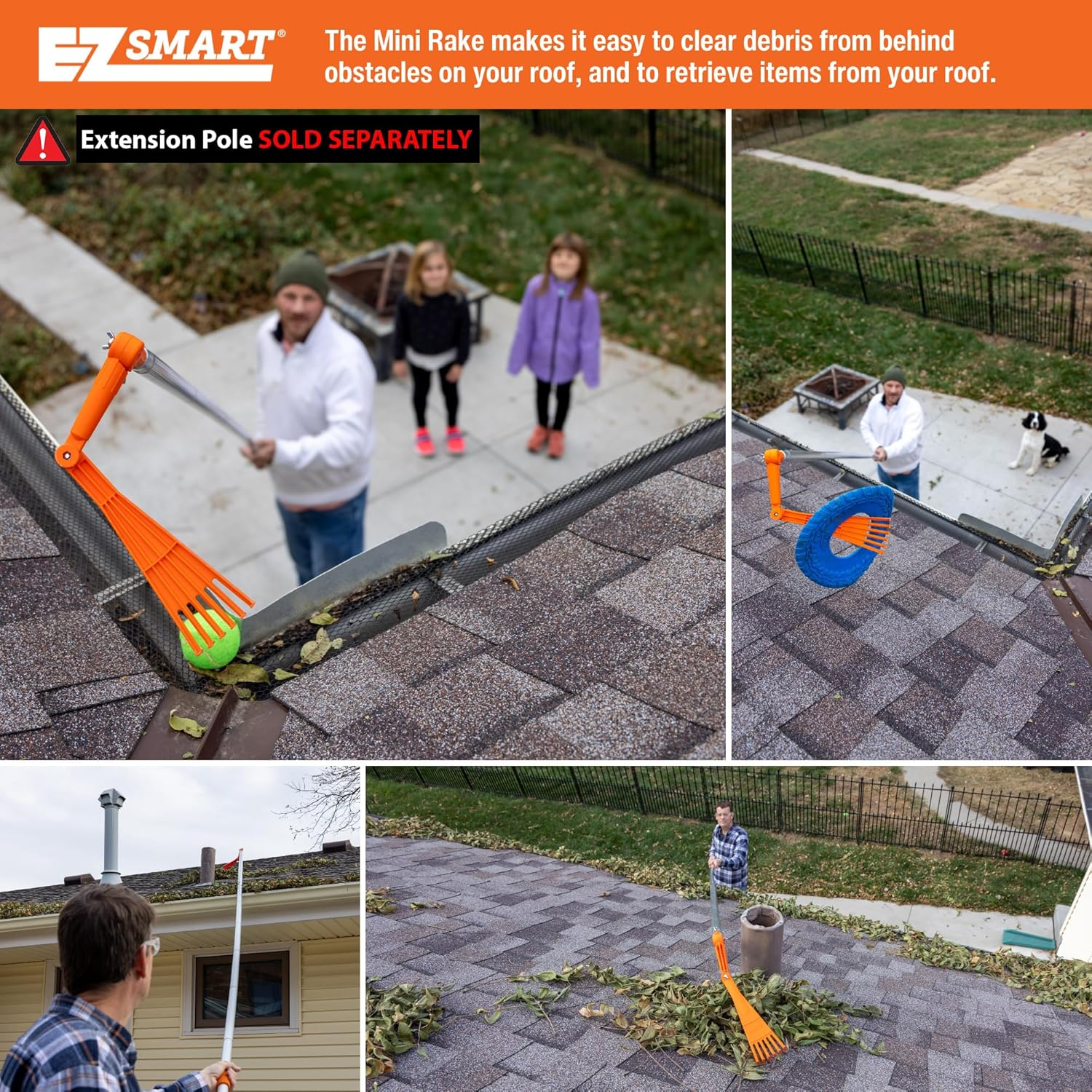 EZ Smart Mini Rake, Great for Removing Leaves and Branches from Roofs, Gutters and Other Out-Of-Reach Areas Where Debris Accumulates. image number 2