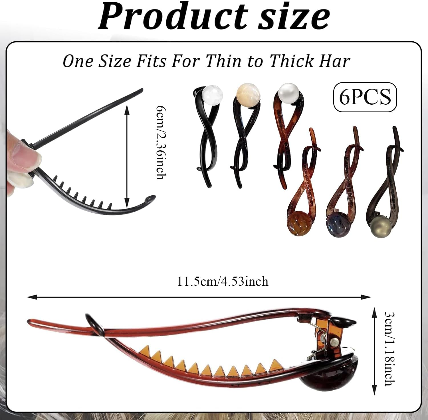 6 Pcs Pearl French Twist Hair Pins, Banana French Pearl Hair Clips, Elegant French Pearl Hair Claw Clips for Women Girls Hair Accessories image number 4