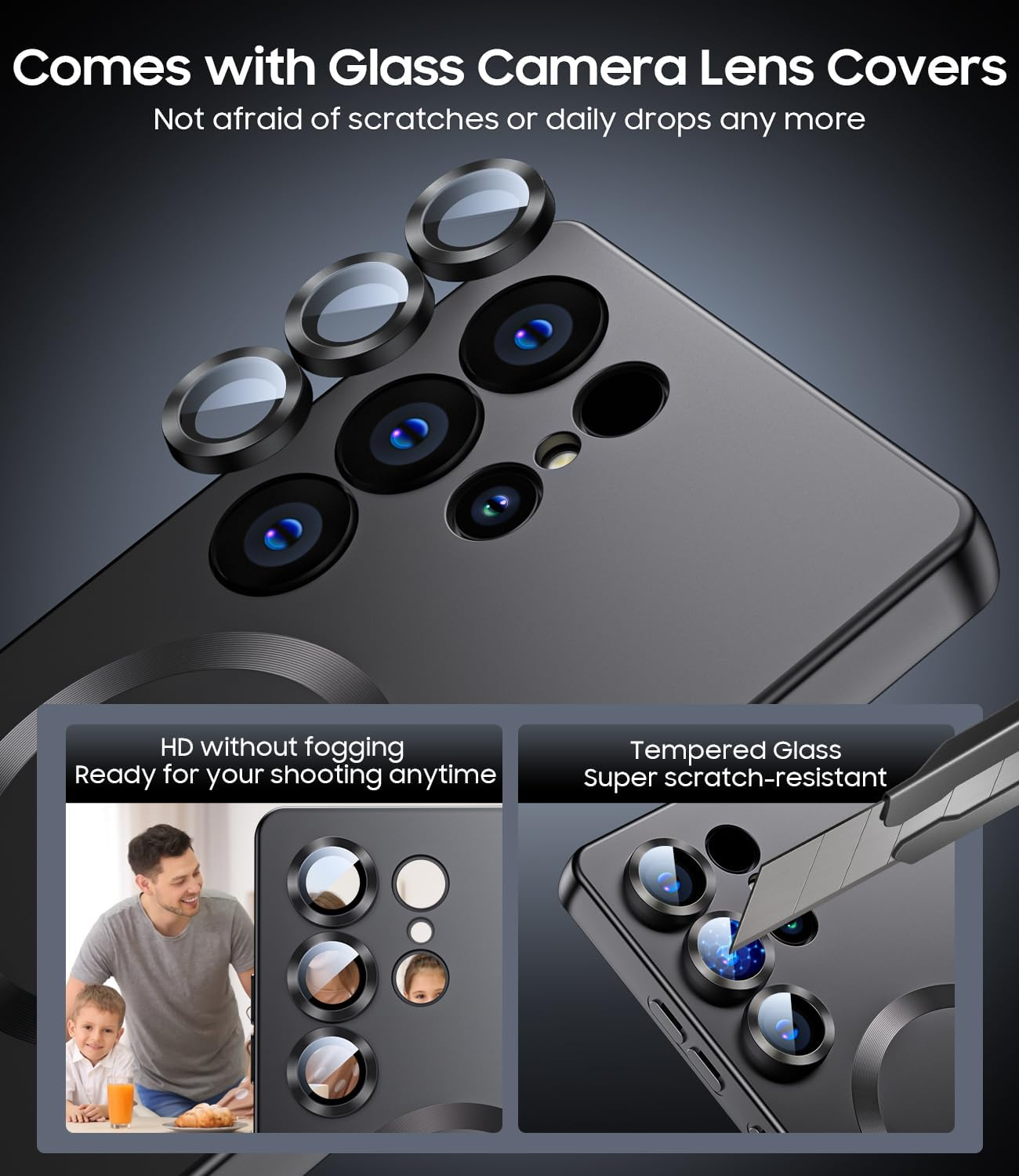 MAKAVO Matte for Samsung Galaxy S25 Ultra Case, Compatible with Magsafe, Slim Thin Magnetic Cover with Built-In Camera Lens Protector (Removable) Shockproof Phone Shell, Black image number 6