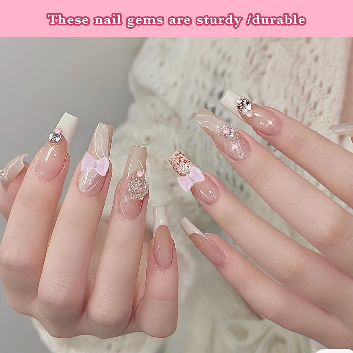 30G Pink Cute Kawaii 3D Nail Charms,Bow Star Moon Rabbit Fishtailsnake Peach Blossom Camellia Love Shell Nail Gems and Charms Bulk,Resin Charms for Acrylic Nail Decoration DIY Crafts,Junk Case Charm image number 1