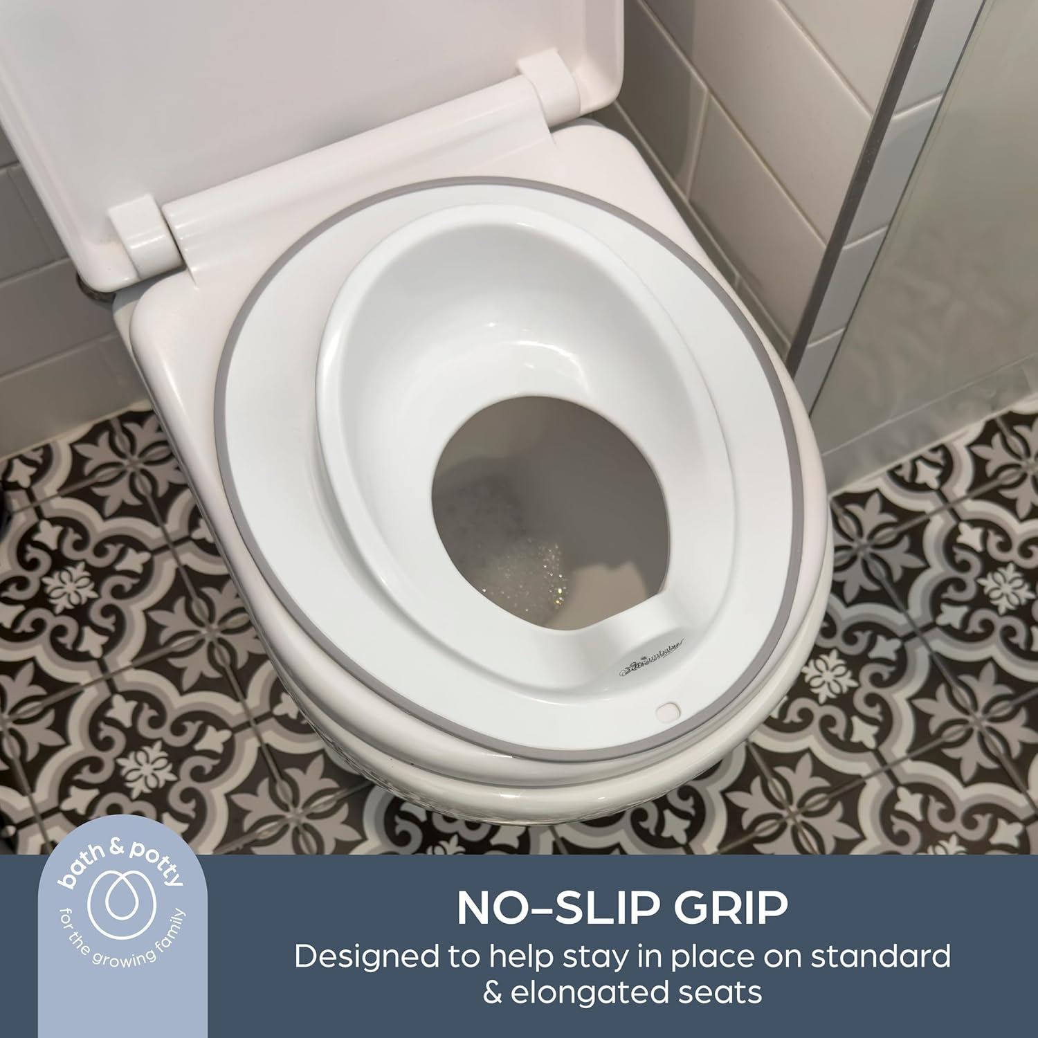 Dreambaby Anti-Slip Contoured Toilet Training Seat, Unisex, Safe Toddler Potty Training in the Bathroom, Home and Travel (White/Grey)