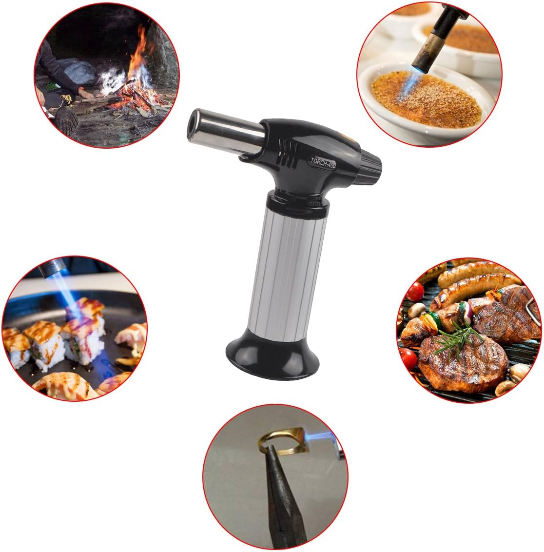 Ideapro Butane Torch, Chef Cooking Torch Refillable Adjustable Flame Kitchen Torch with Safety Lock for Baking, BBQ, Creme Brulee, Soldering