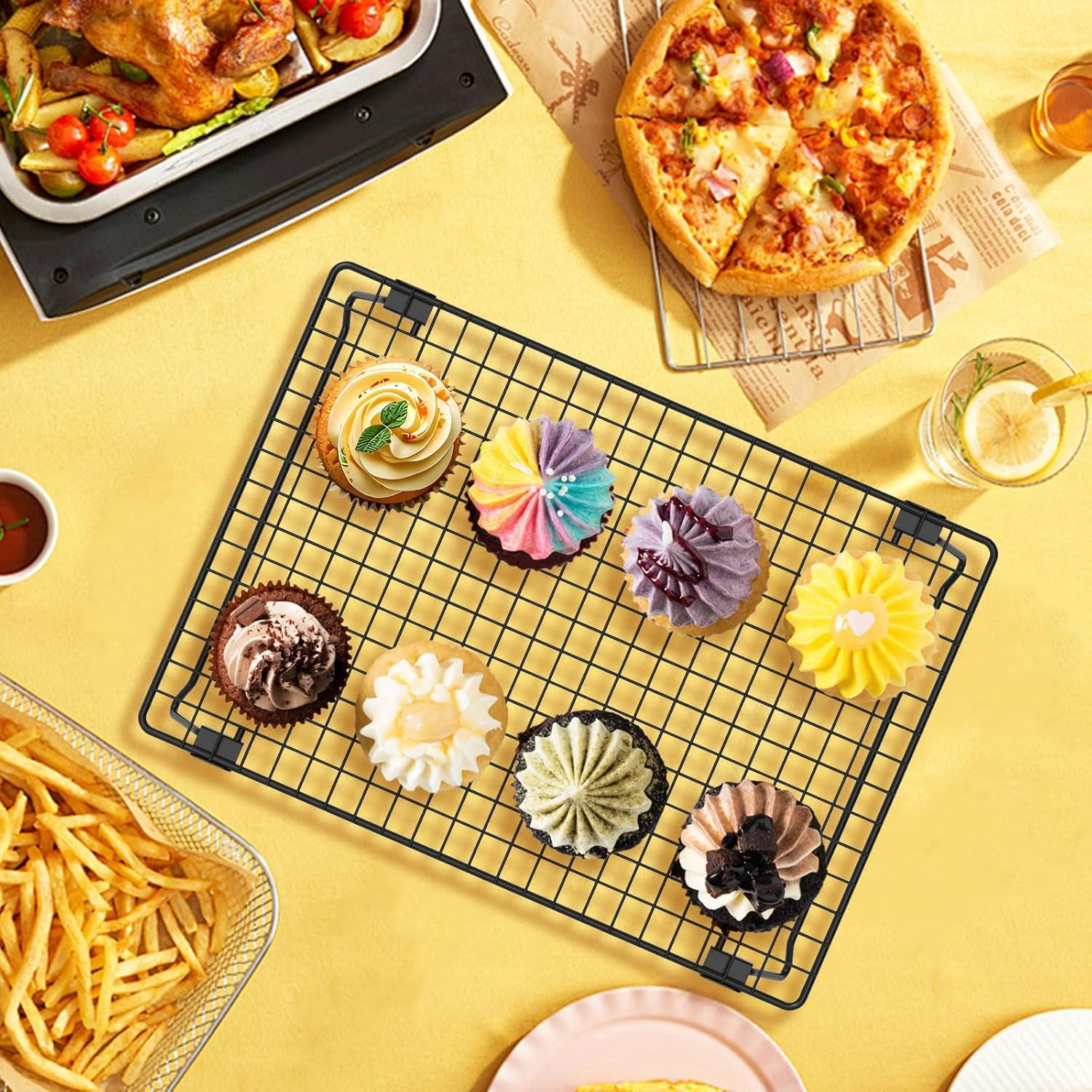 HOLADAWN 2Pcs Stainless Steel Cooling Rack with Collapsible Legs Perfect for Baking, Cooking, Roasting, Grilling, and Drying