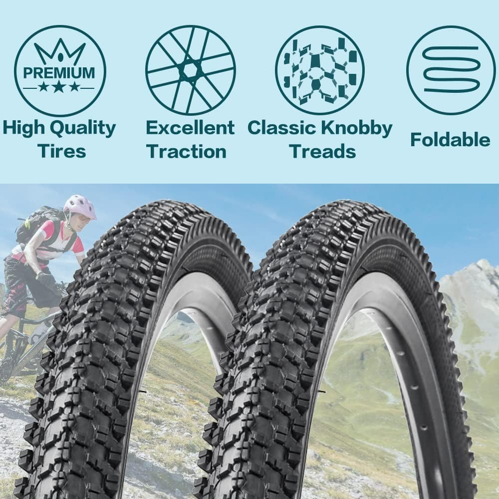 2 Pack Mountain Bike Tyre 24/26/27.5/29 Inch Foldable Replacement Bicycle Tyres 24X1.95 26X1.95 27.5X2.125 29X2.125 with 2 Bike Tyre Inner Tubes Schrader Valve - 29 X 2.125 image number 2