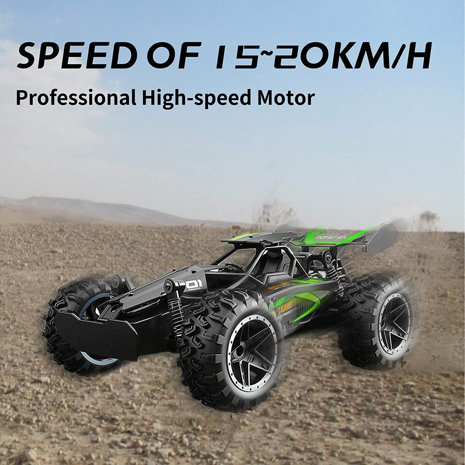 RC Cars G3063R 1:18 Scale 2.4Ghz High Speed Remote Control Car, 15-20 Km/H High Speed Racing RC Truck Electric Toy Car for Kids, 1-Pack Black Green image number 3