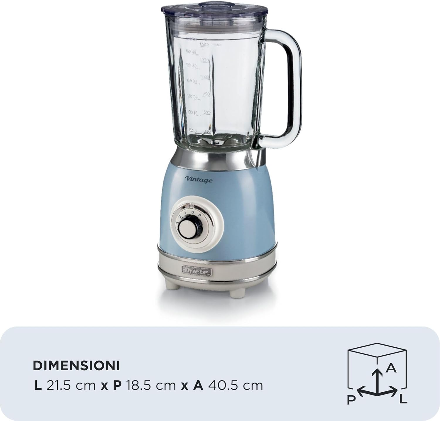 Ariete Vintage Series Glass Blender 1000W - Blue image number 2