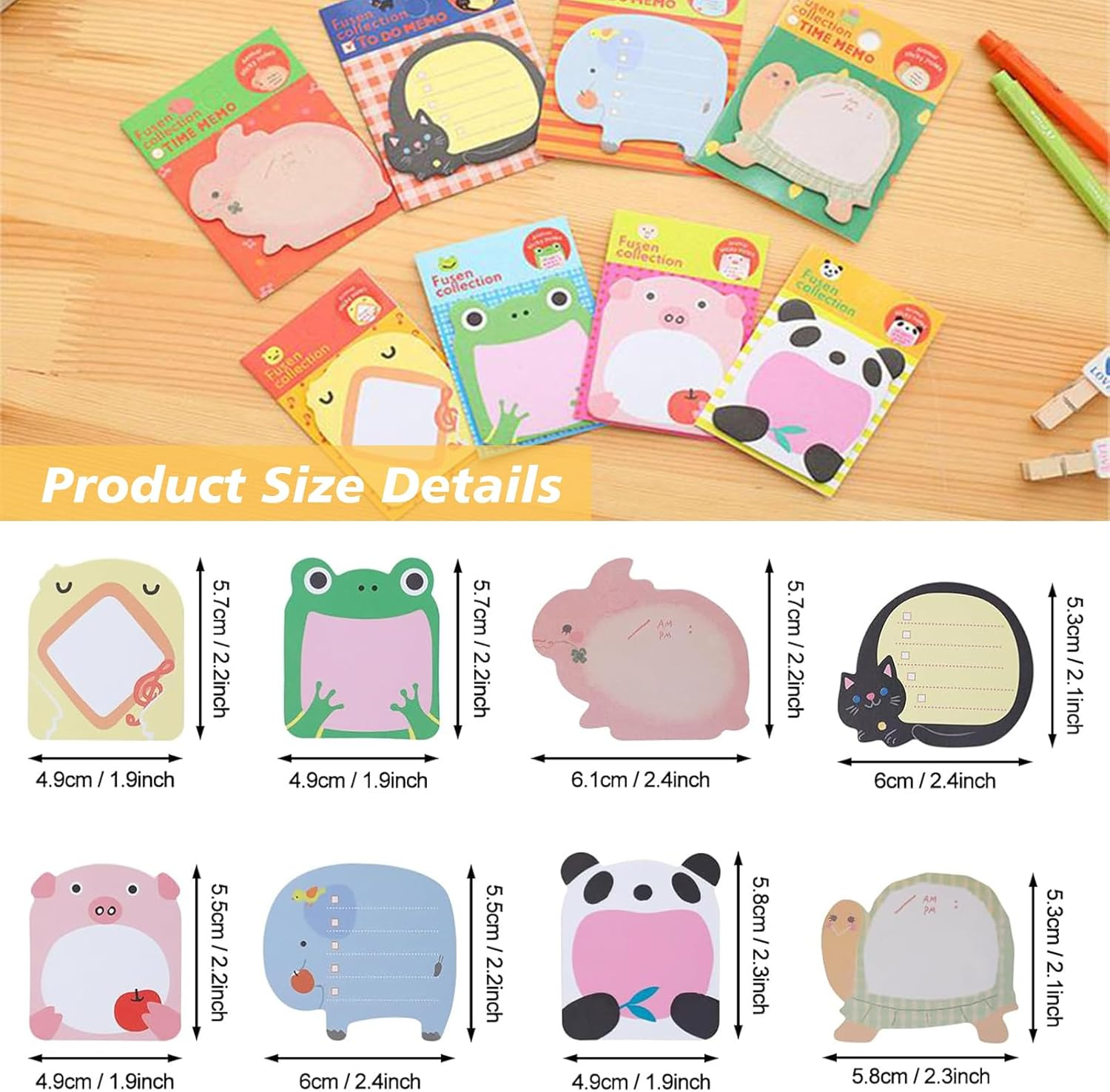 40 Pack Cute Animals Sticky Notes, 8 Kinds Cartoon Animals Sticky Note, Cartoon Refrigerator Sticky Notes, Self-Stick Message Notes for School Office Memo Student Gifts (800 Sheets) image number 5