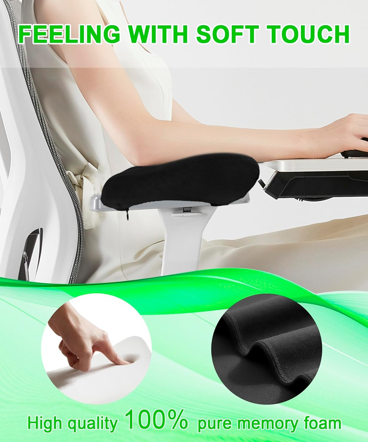 Ergonomic Office Chair Armrest Pads, Memory Foam Cushion Arm Rest Pad Covers Suitable for Gaming Chairs, Wheelchairs and Desk Chairs (Set of 2) Black1 image number 4