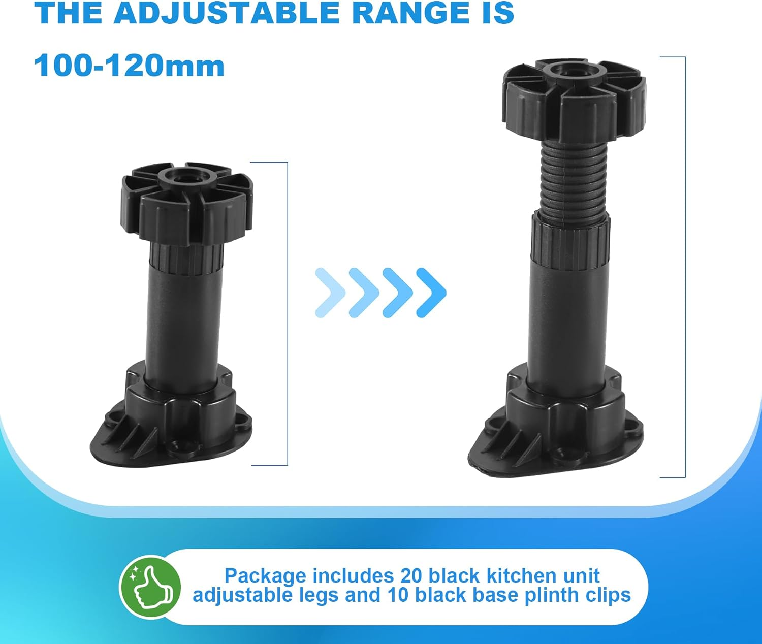 JUMXSRLE Cabinet Legs, Plastic Adjustable Cabinet Feet Levelers Kick Board Clips, Leveling Feet Adjustable Furniture Legs for Cabinets, Sofas, Kitchen Furniture - Adjusts from 100-120Mm/3.94"-4.72" image number 3