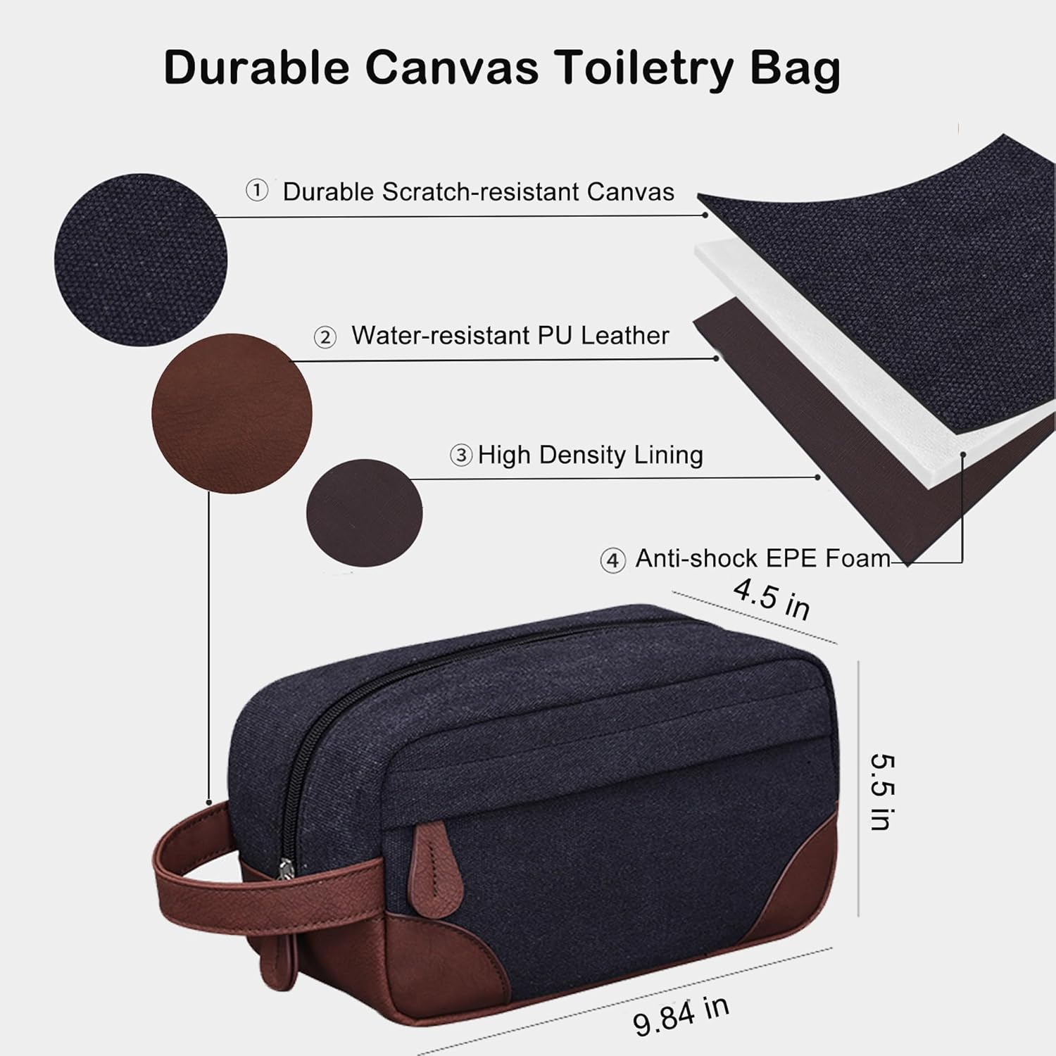 Toiletry Bag for Men, Canvas Travel Toiletry Organizer Dopp Kit,Large Capacity Shaving Bag Water-Resistant Bathroom Bag Mens, Hanging Organizer Bags for Travel Essentials Toiletries Accessories image number 4