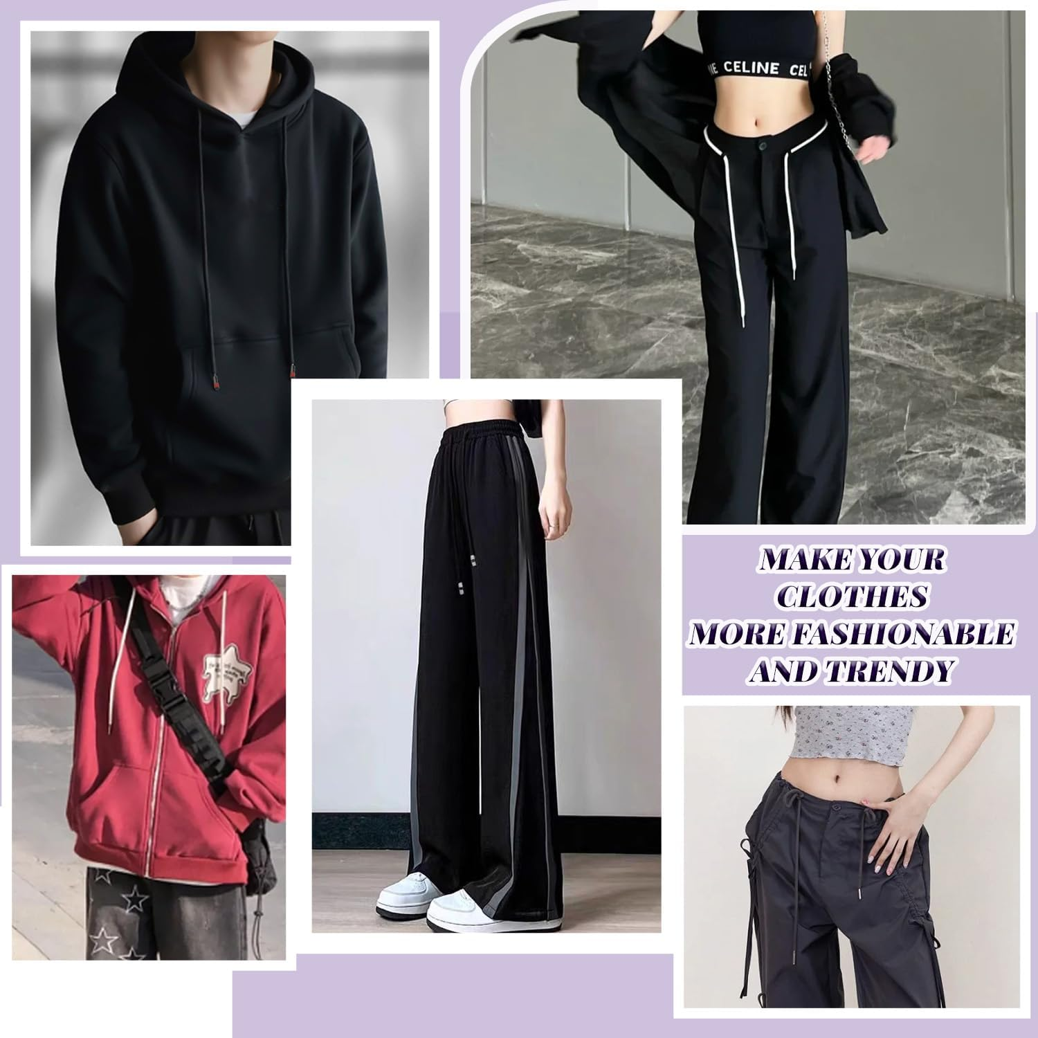 WALWAL 2 Pack 51 Inch Replacement Drawstrings Cotton Drawstring Cord, Suitable for Sweatpants Hoodies Shorts, with Threader Tool(Black,Cylindrical)