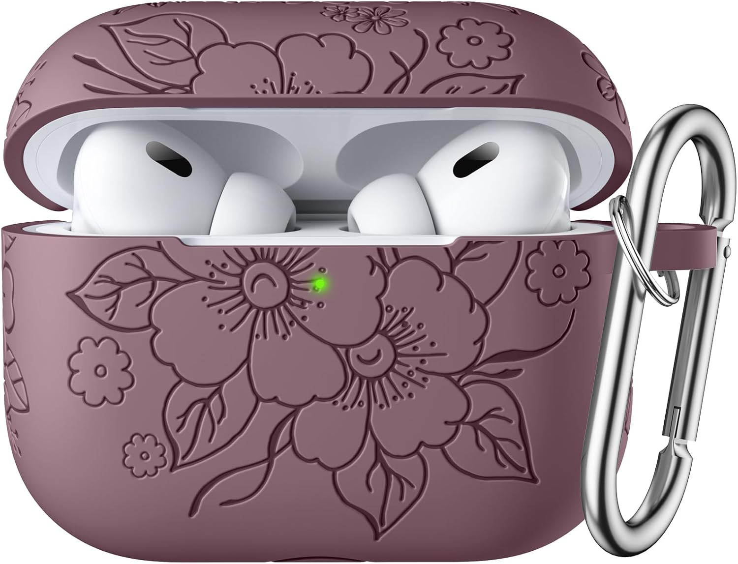 WJK Compatible with Apple Airpods Pro 2Nd Generation Charging Case, Soft Silicone Flower Engraved Protector with Keychain for Airpods Pro Case 2Nd/Airpod Pro Case, Front LED Visible, Lavender