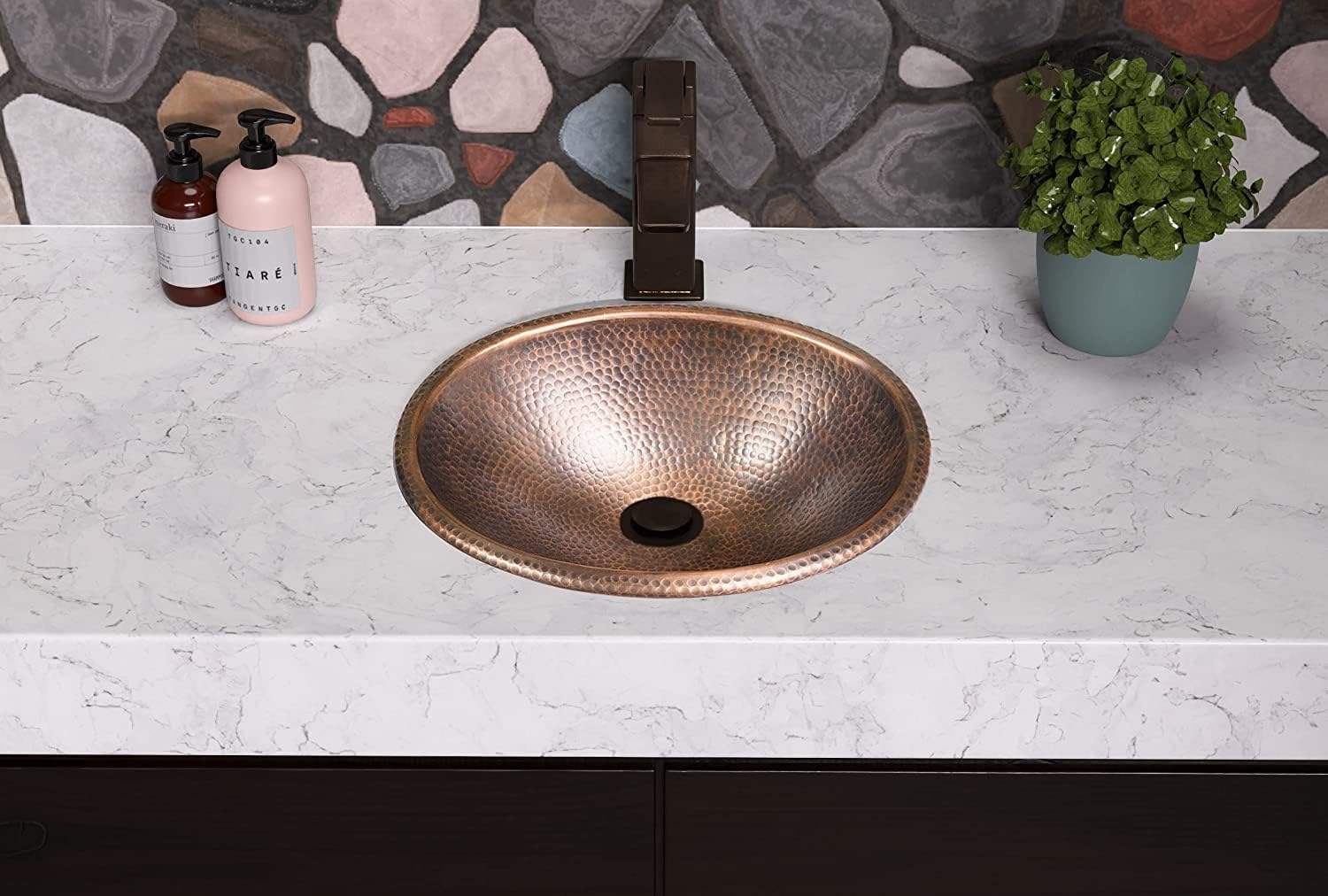 Monarch Abode Pure Copper Hand Hammered Drop-In Bathroom Vanity Sink 17", 17 Inches (Oval) image number 2