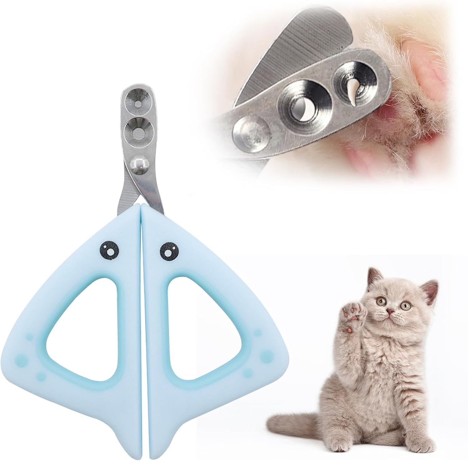 Cat Nail Scissors, Cat Nail Scissors, Cat Claw Cutter, Stainless Steel Double round Hole 2 & 4 Mm Professional Cat Claw Cutter, Nail Scissors Cat, Cat Nail Clipper for Small Animals Puppy Cat (Blue)