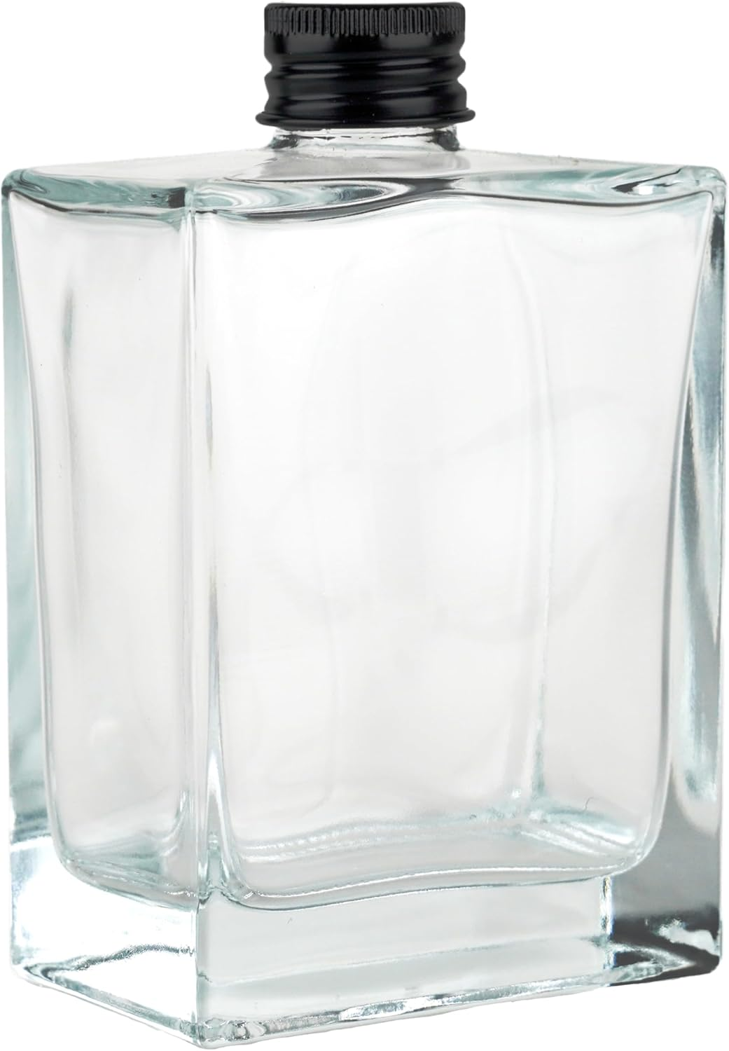 [Packmyproduct] 16 X 200Ml Clear Rectangular Glass Bottles with Black Aluminum Caps | Heavy Base Empty Glass Bottle for Liqueurs, Cocktails, Oils, Dressings, Vinegars, Limoncello | Perfect for Gifts
