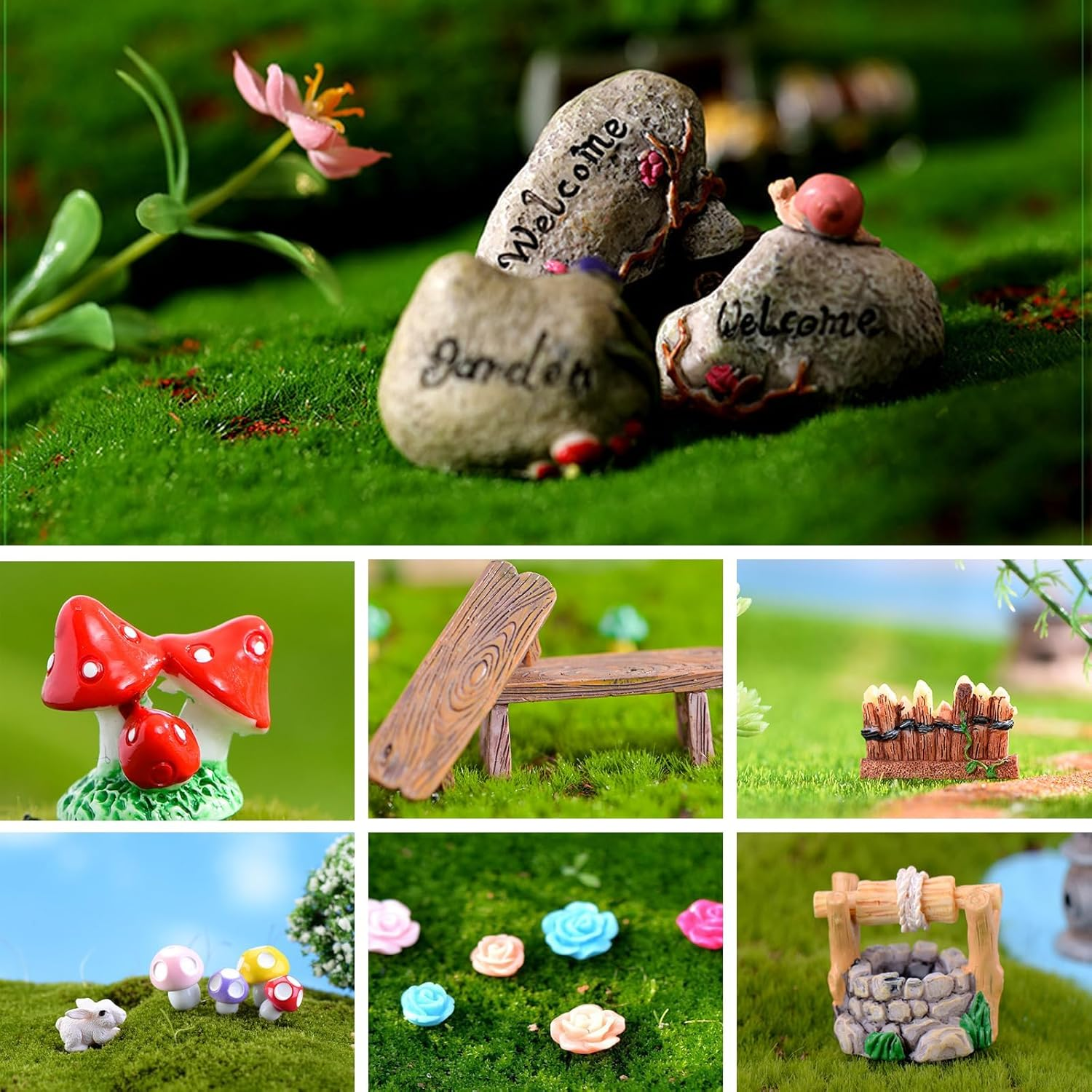 Fairy Garden Accessories, Fairies Welcome Garden Kit, 48Pcs Miniature Fairy Garden Ornament for Christmas Decoration Fairy Garden Potted Plant Desk Decor image number 5