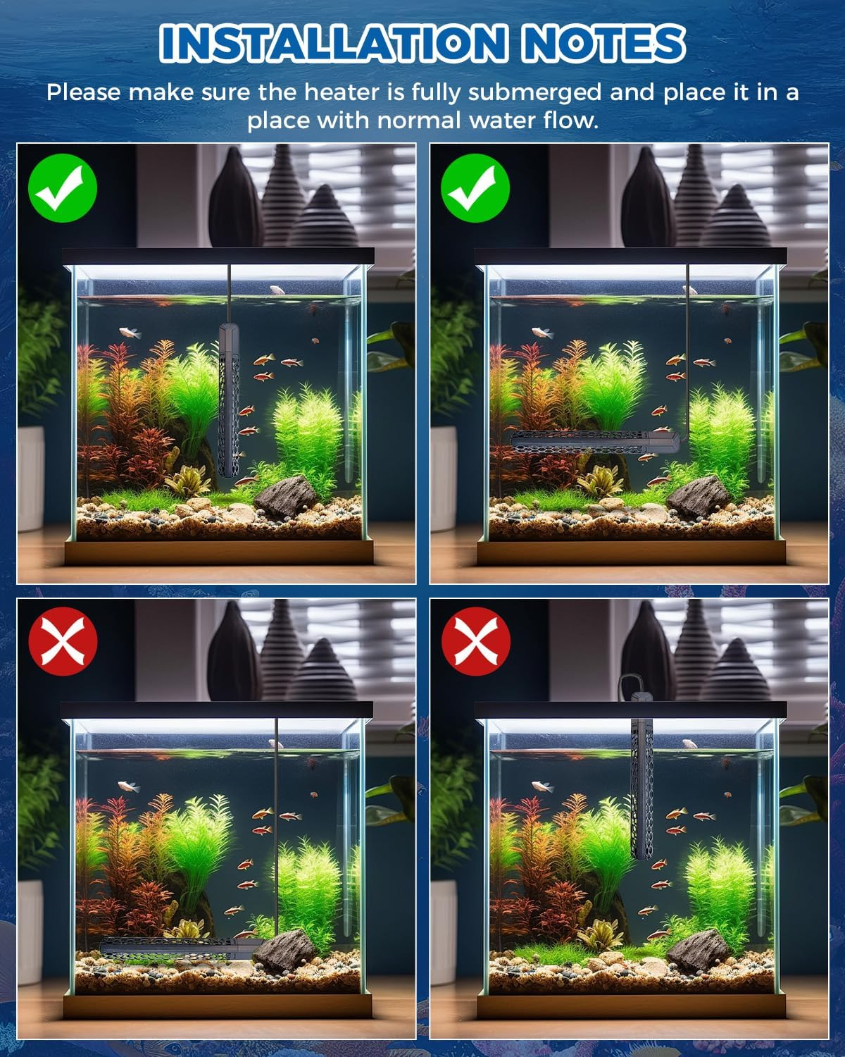 Doright Aquarium Heater 300W, Fish Tank Heater with Intelligent LED Digital Display Thermostat Controller, Fish Tank Heaters for Tropical, Aquarium Heaters for 250L Freshwater Saltwater image number 2