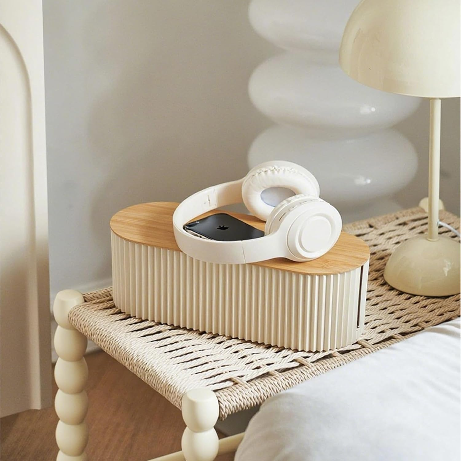 Loimon Bamboo Cable Box Organizer 33Cm | Cord Hider with Charging Hub Tray, Desk Cable Management Box for Office/Home | Hide Power Strips & Cords in Style image number 4