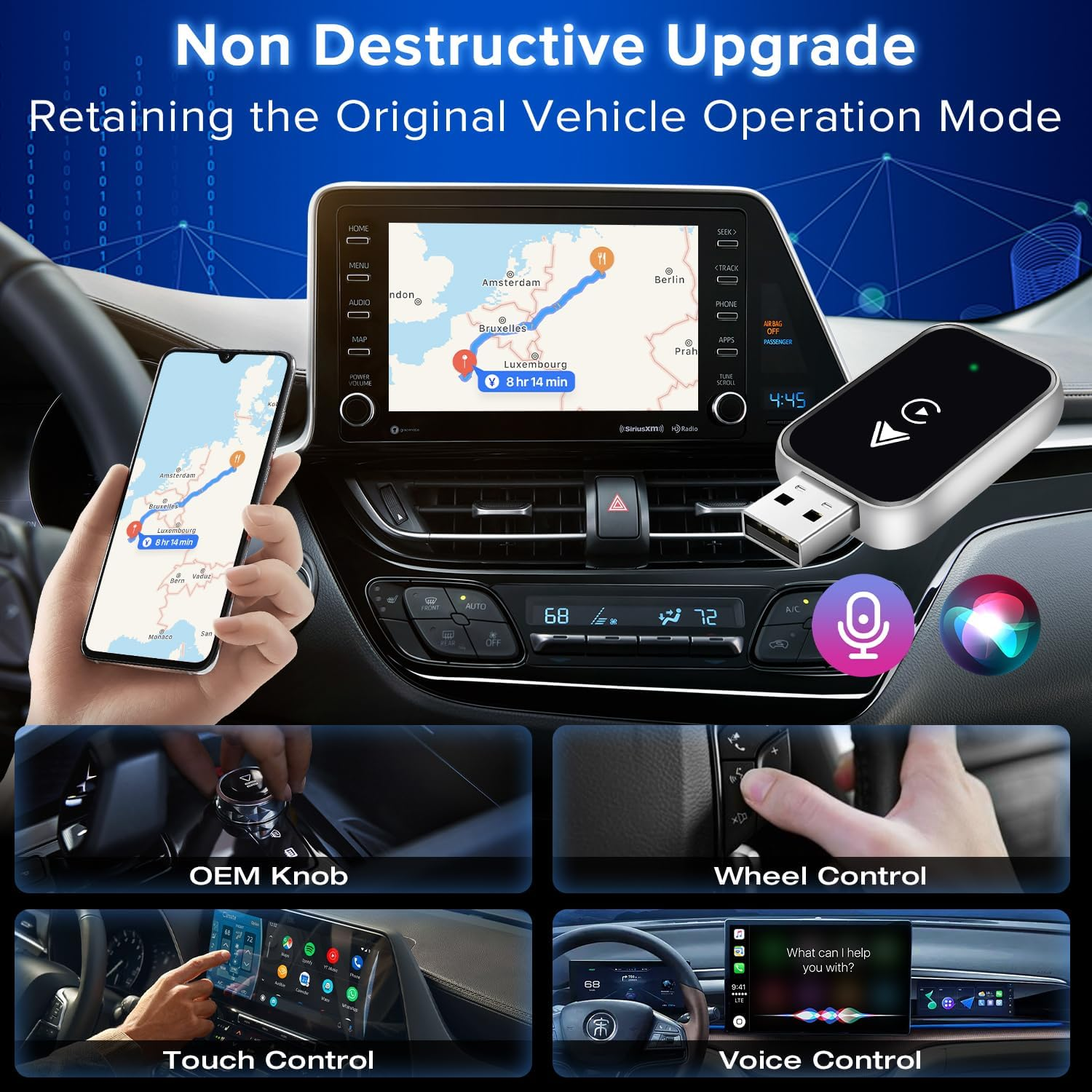 Necomi Wireless Carplay Adapter for Iphone/Android,2 in 1 Upgrade Wireless Auto Adapter, Dongle Plug and Play, No Delay,For Iphone Ios 10+/ Android 11+/ Cars 2017+ image number 4