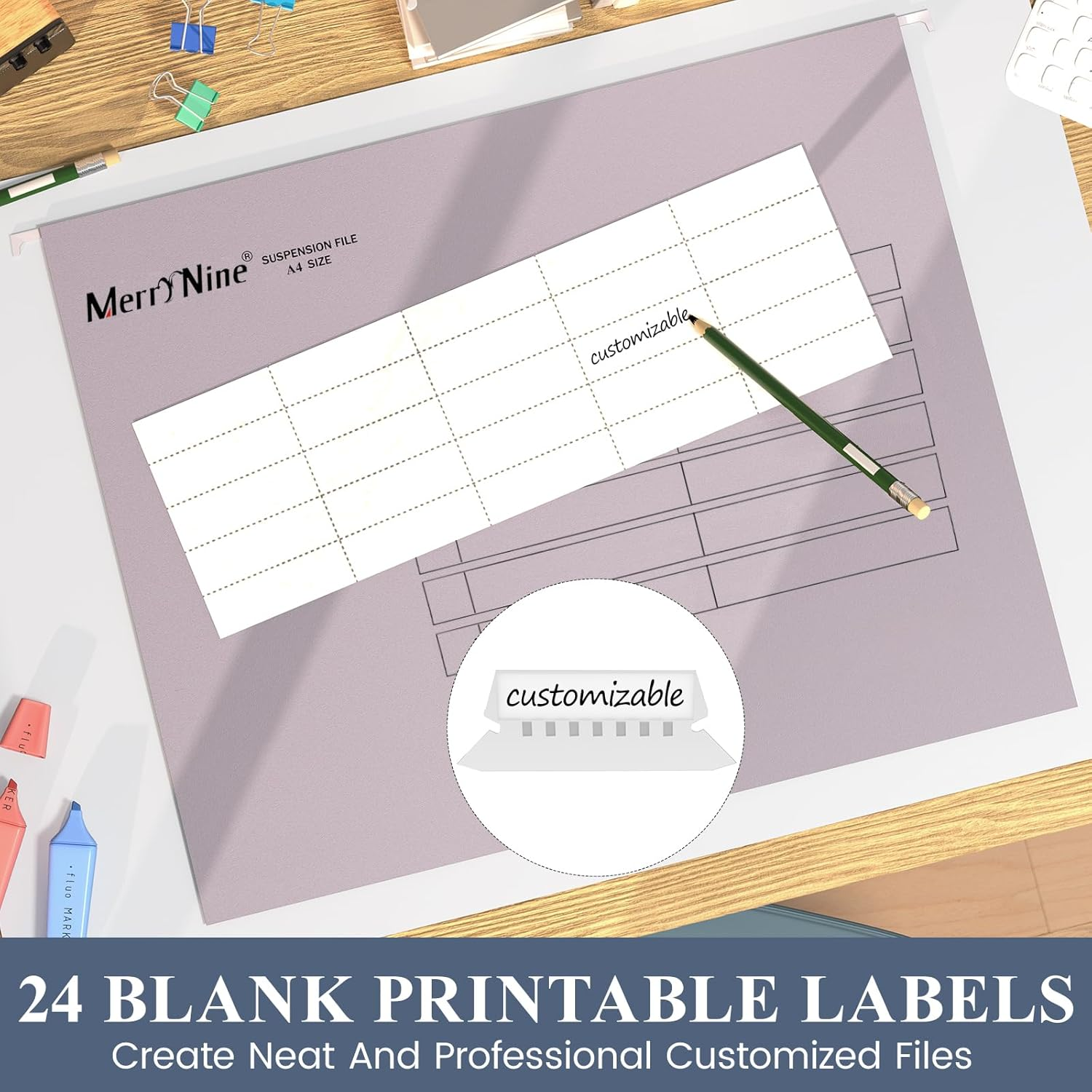 Merrynine 24Pcs A4 Suspension Files, A4 Hanging Filing Cabinet Suspension Files with Tabs and Card Inserts for School Home Work Office Organization (Mixcolor) image number 3