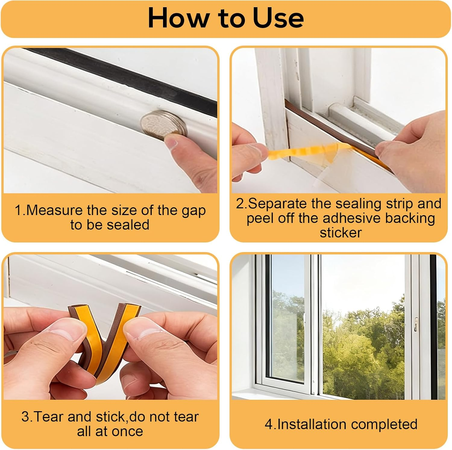 20Ft Weather Stripping Tape, Door Seal Strip & Window Seal Self-Adhesive Rubber Foam Draught Excluder for Weatherproof Sealing, Sound Insulation & Anti-Collision (White) image number 4